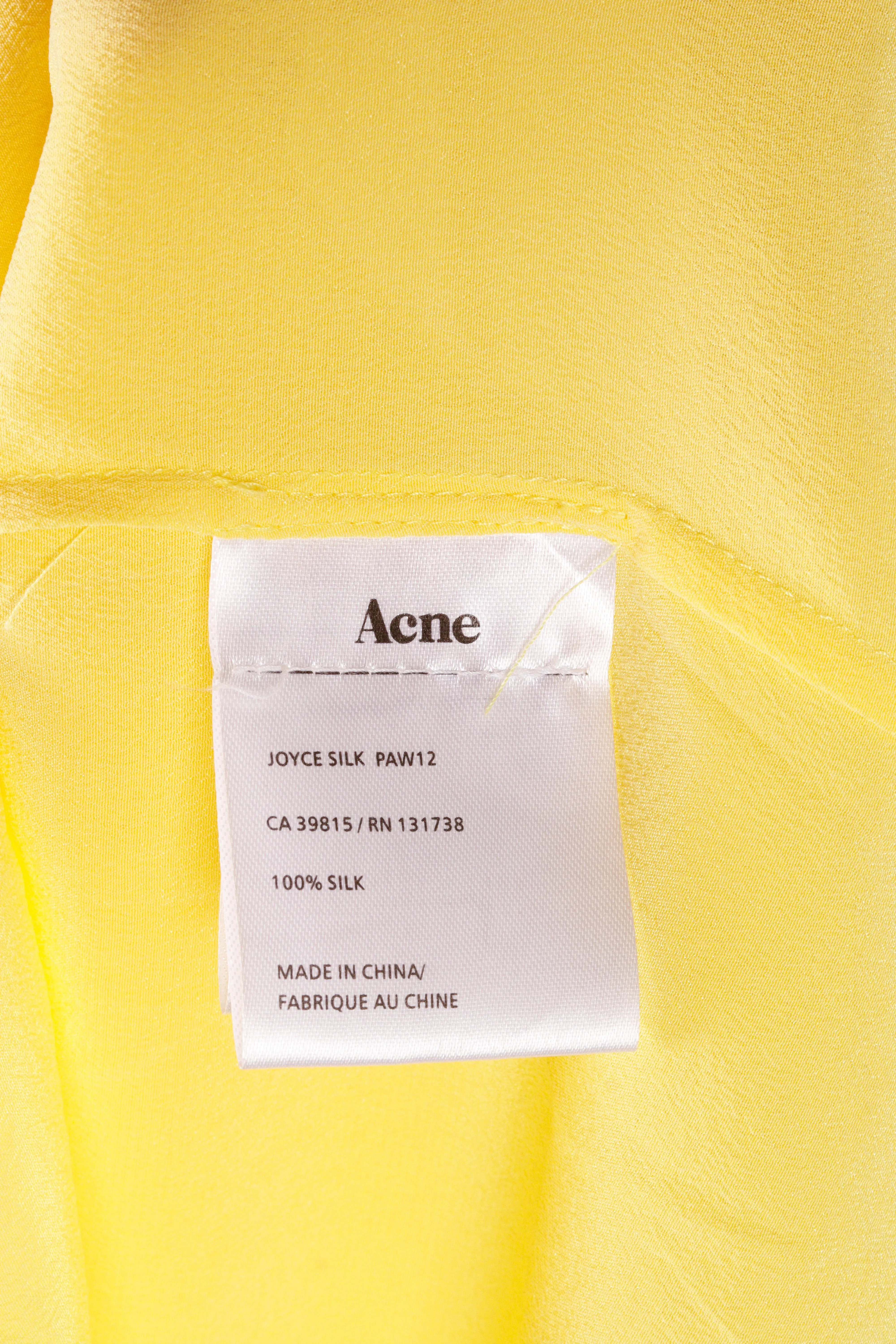 Acne Studios FW12 'Joyce Silk' Shirt Yellow (2012)