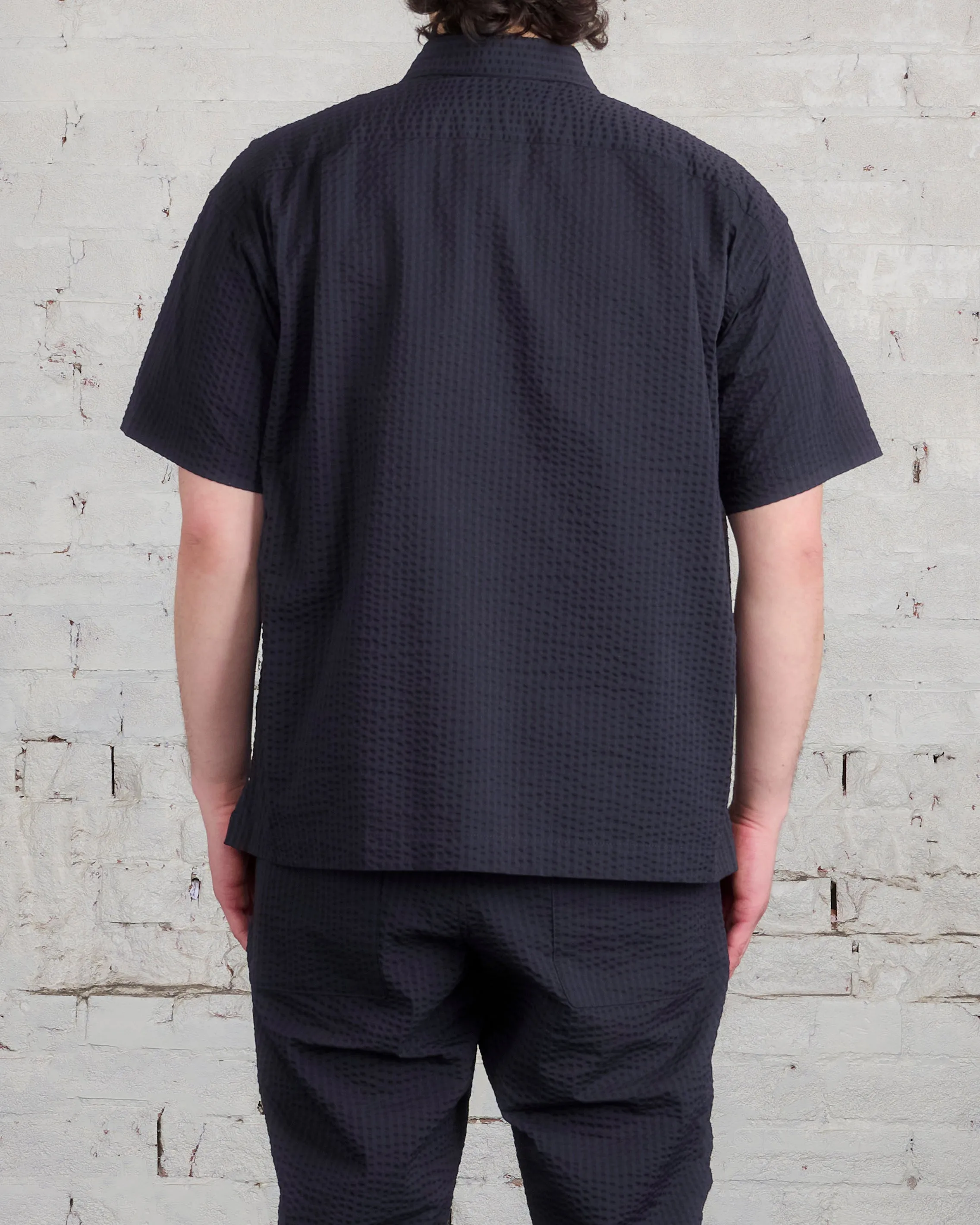 and wander Dry Soft Seersucker Button Shirt Navy