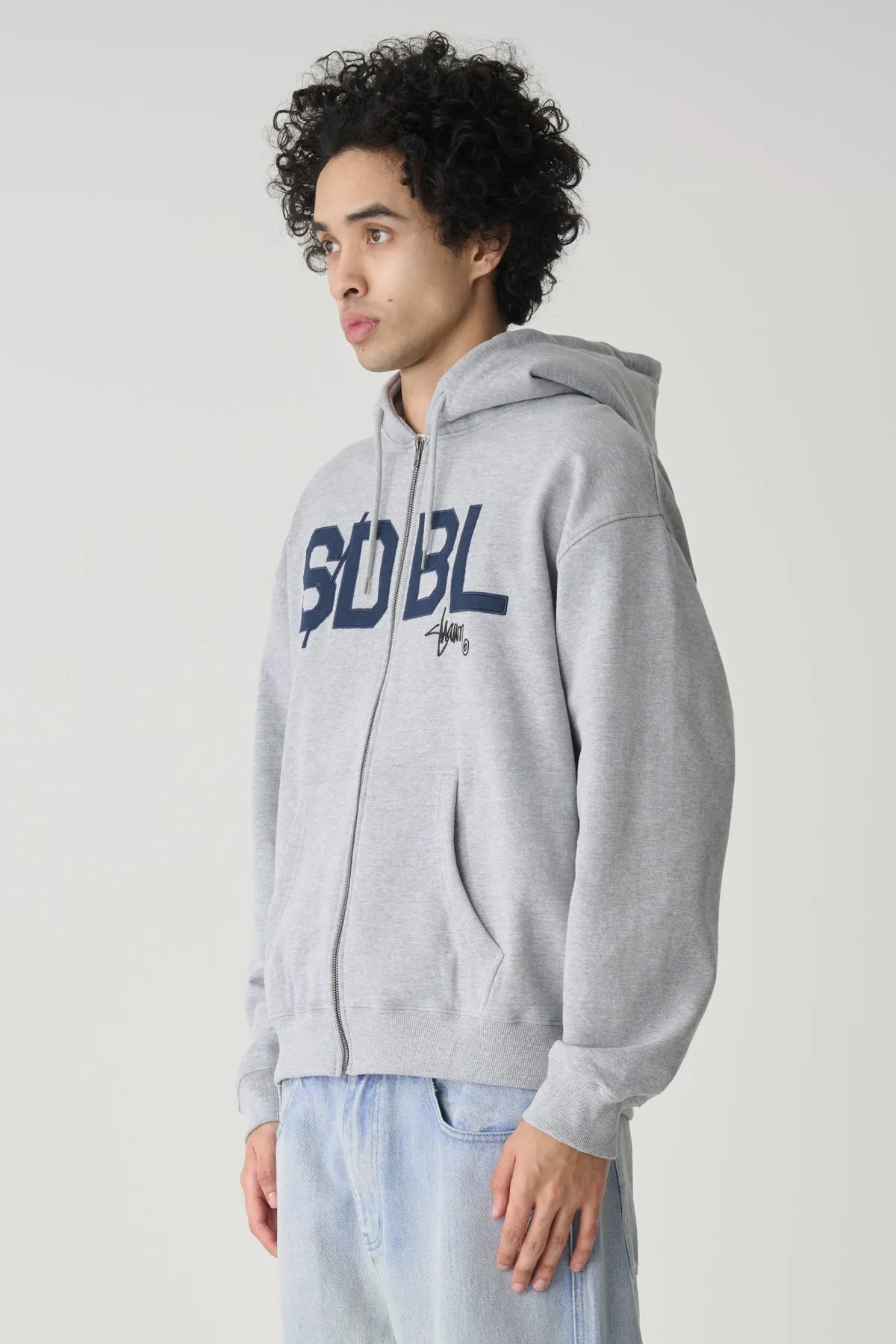 Applique Zip Thru Hooded Fleece - Grey Heather