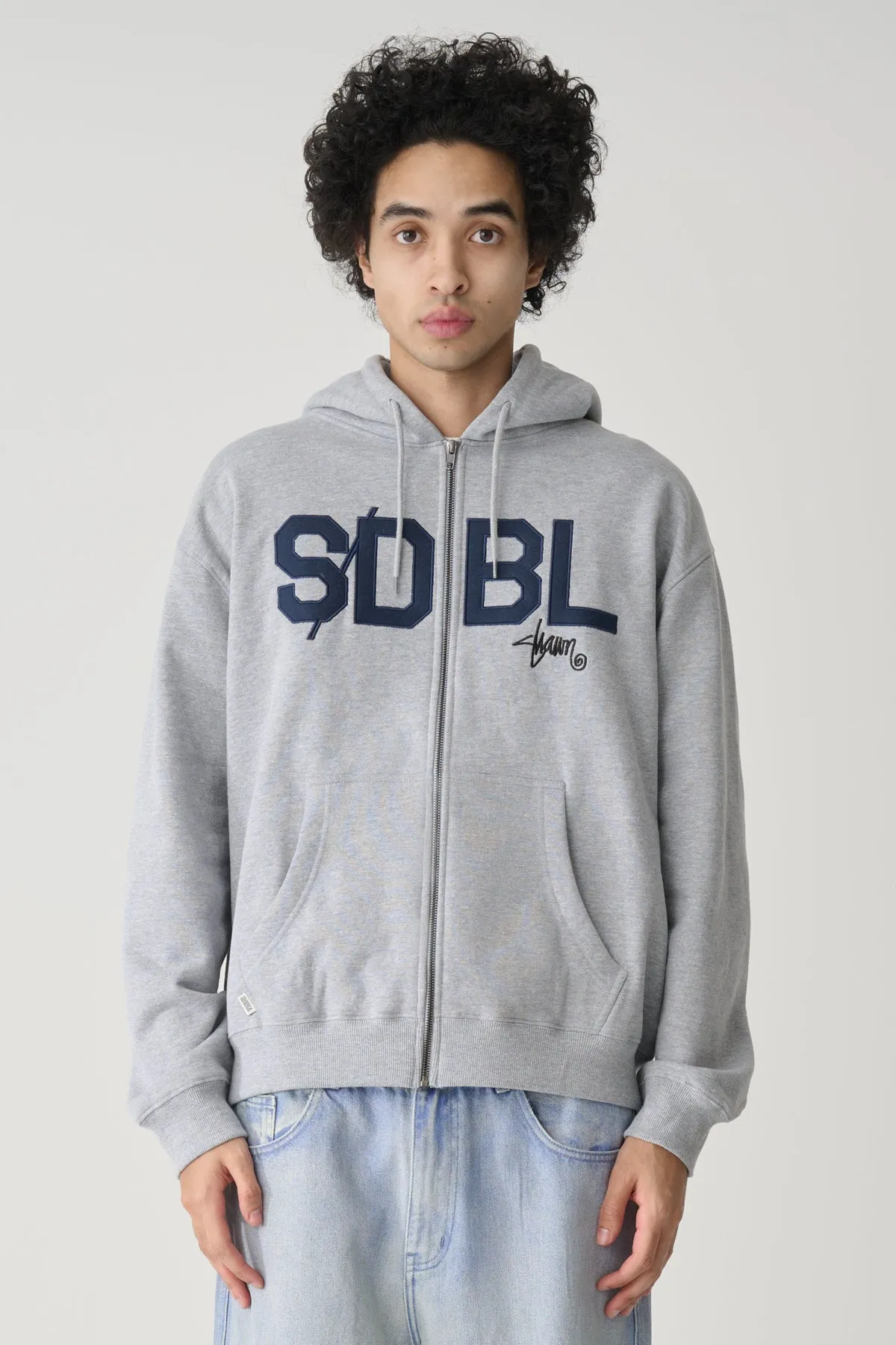 Applique Zip Thru Hooded Fleece - Grey Heather