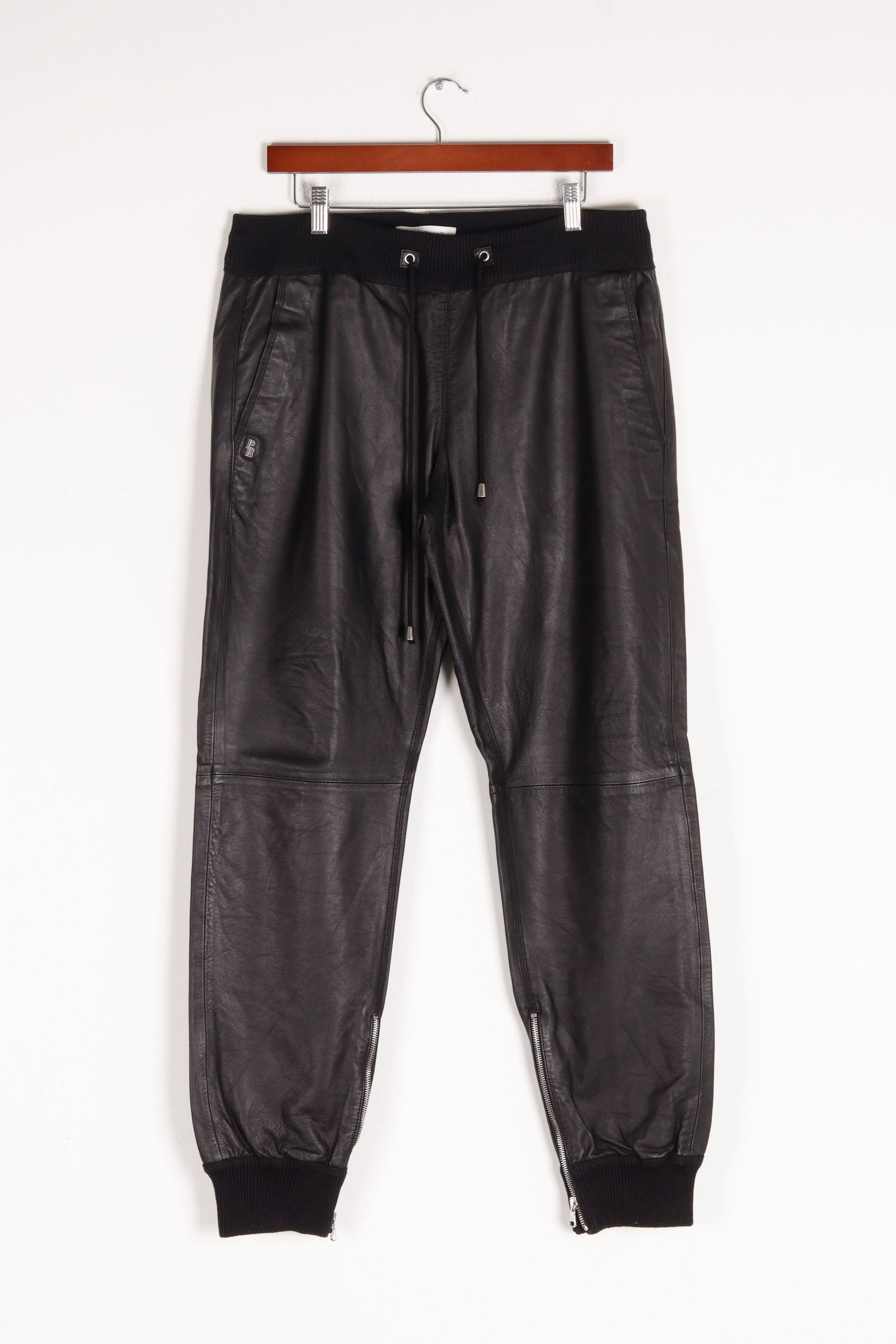 Balmain 'Leather Zipper Cuff Lounge Pants Black