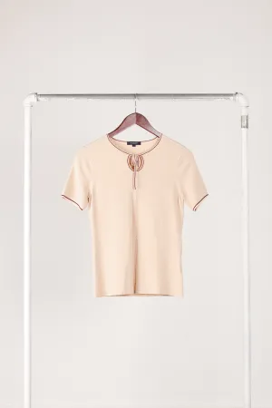 Burberry 'Cable Knit Tie Neck' Collar Top Ecru