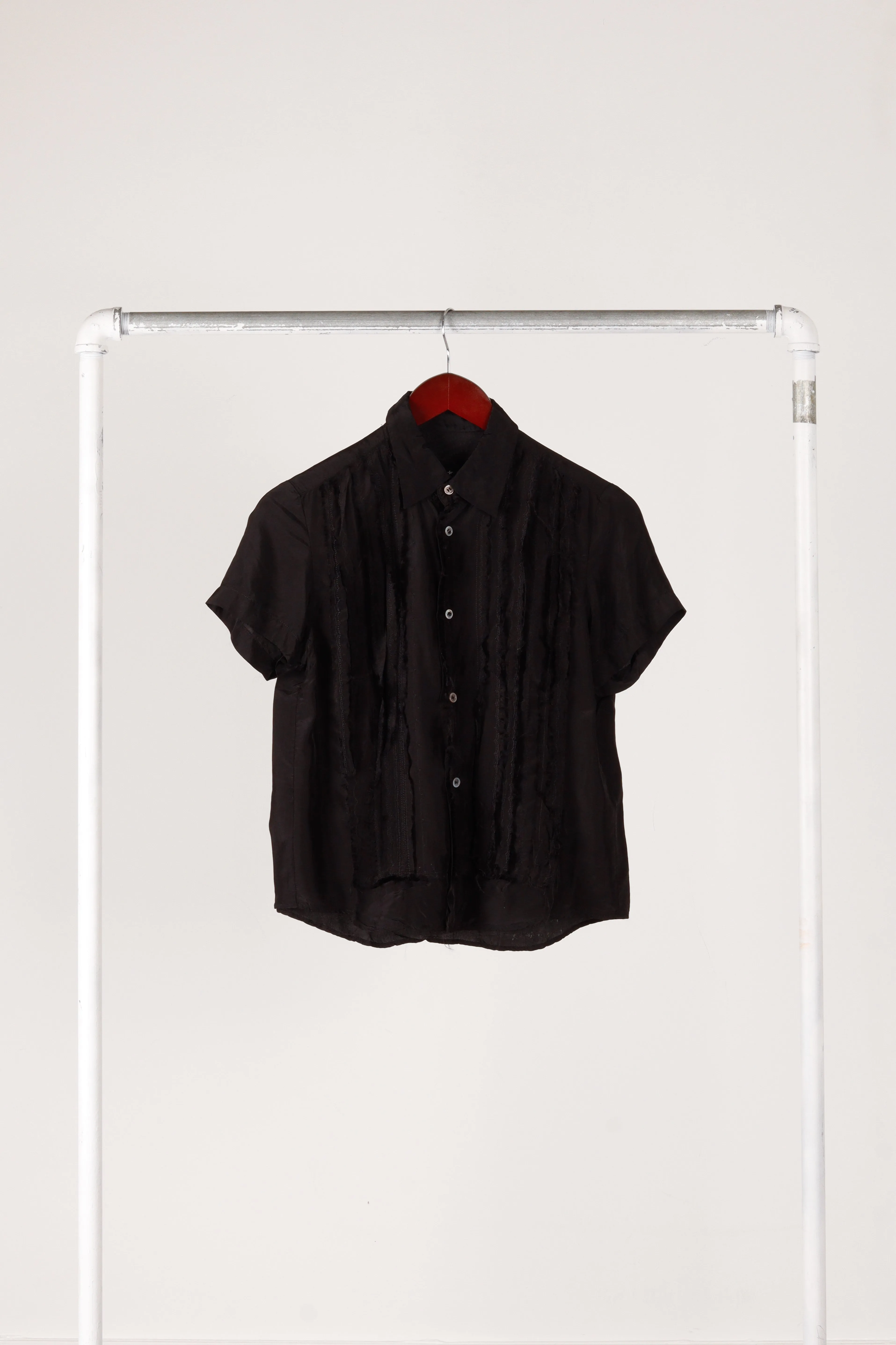 Comme des Garons tricot SS04 'Frayed Guayabera' Rayon S/S Shirt Black (2004)