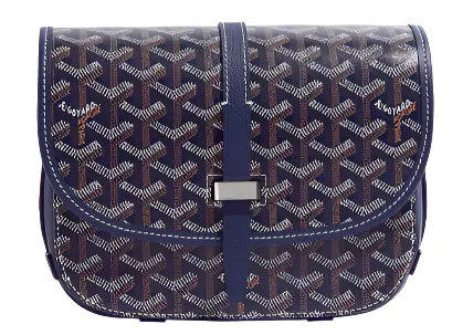 Goyard Navy Blue Chevron Print Coated Canvas Belvedere II MM Crossbody Bag