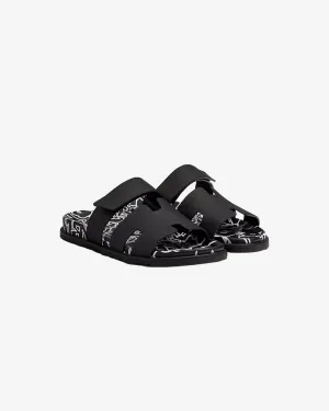 Herms Chypre Black and White with Graff Herms Print Sandals