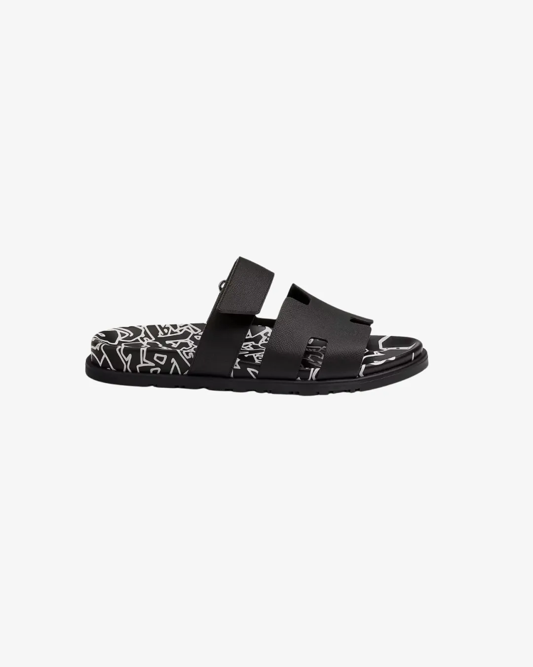 Herms Chypre Black and White with Graff Herms Print Sandals