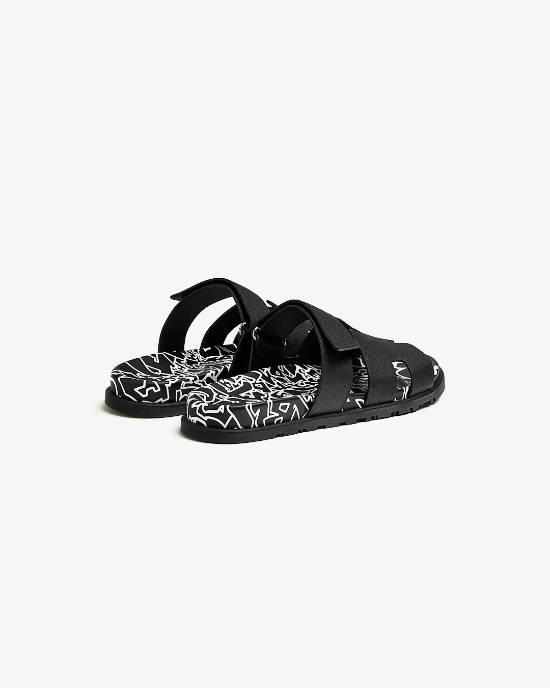 Herms Chypre Black and White with Graff Herms Print Sandals
