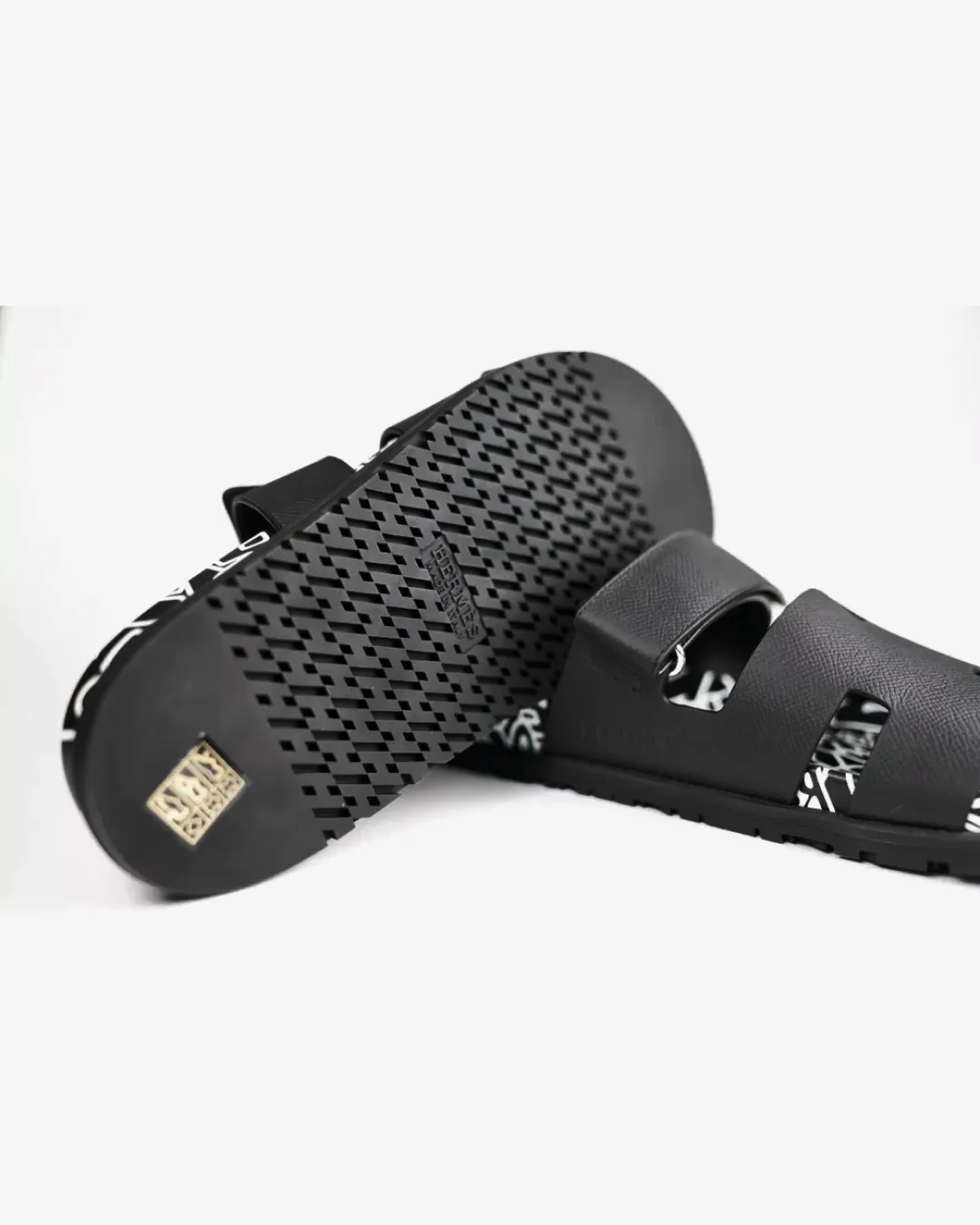 Herms Chypre Black and White with Graff Herms Print Sandals