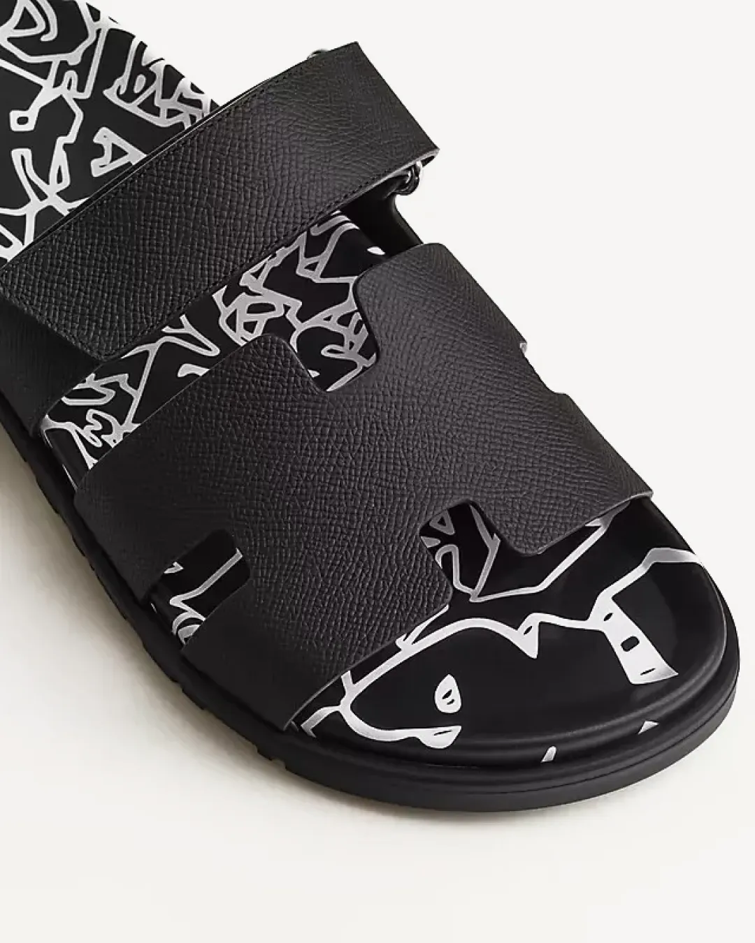 Herms Chypre Black and White with Graff Herms Print Sandals
