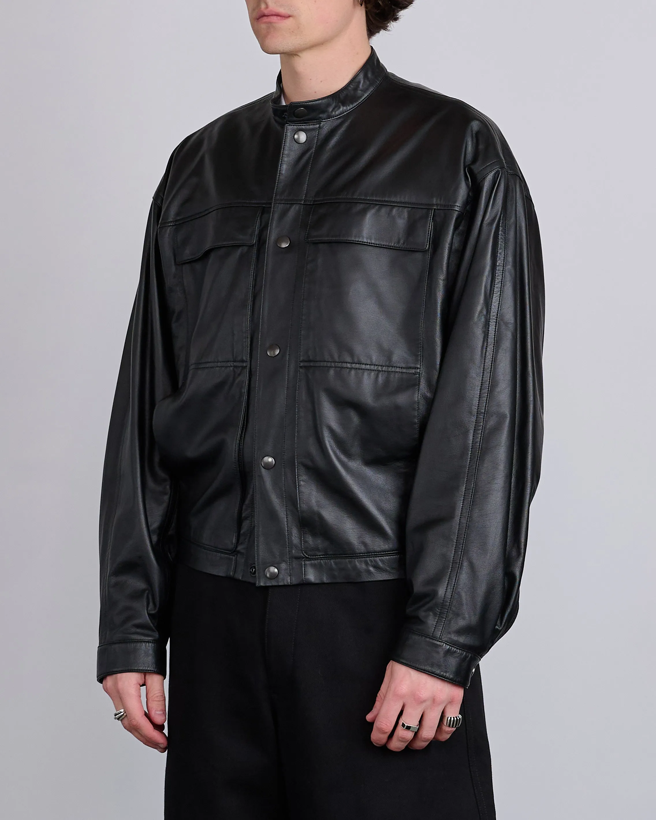LEMAIRE Soft Boxy Leather Jacket Black