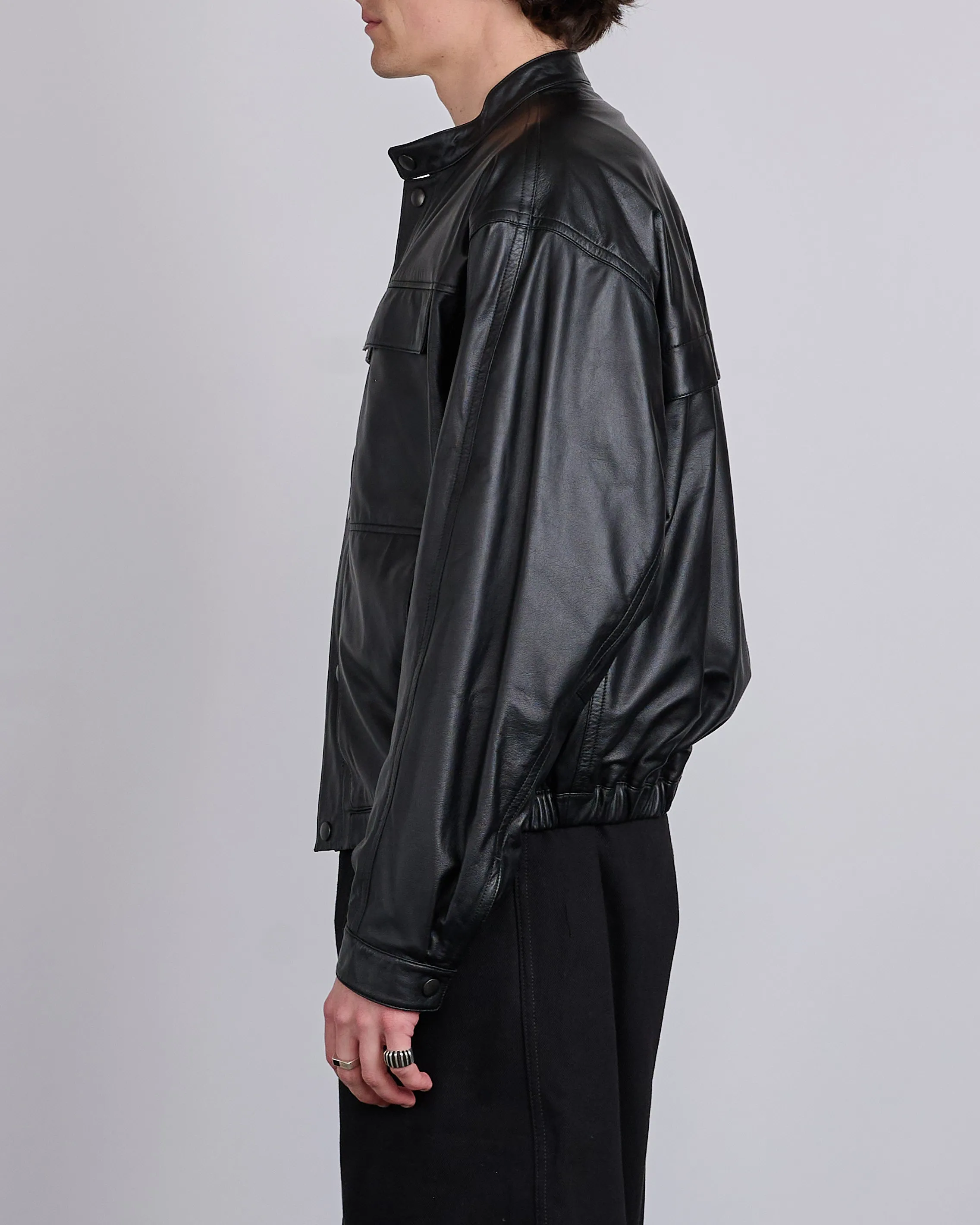 LEMAIRE Soft Boxy Leather Jacket Black