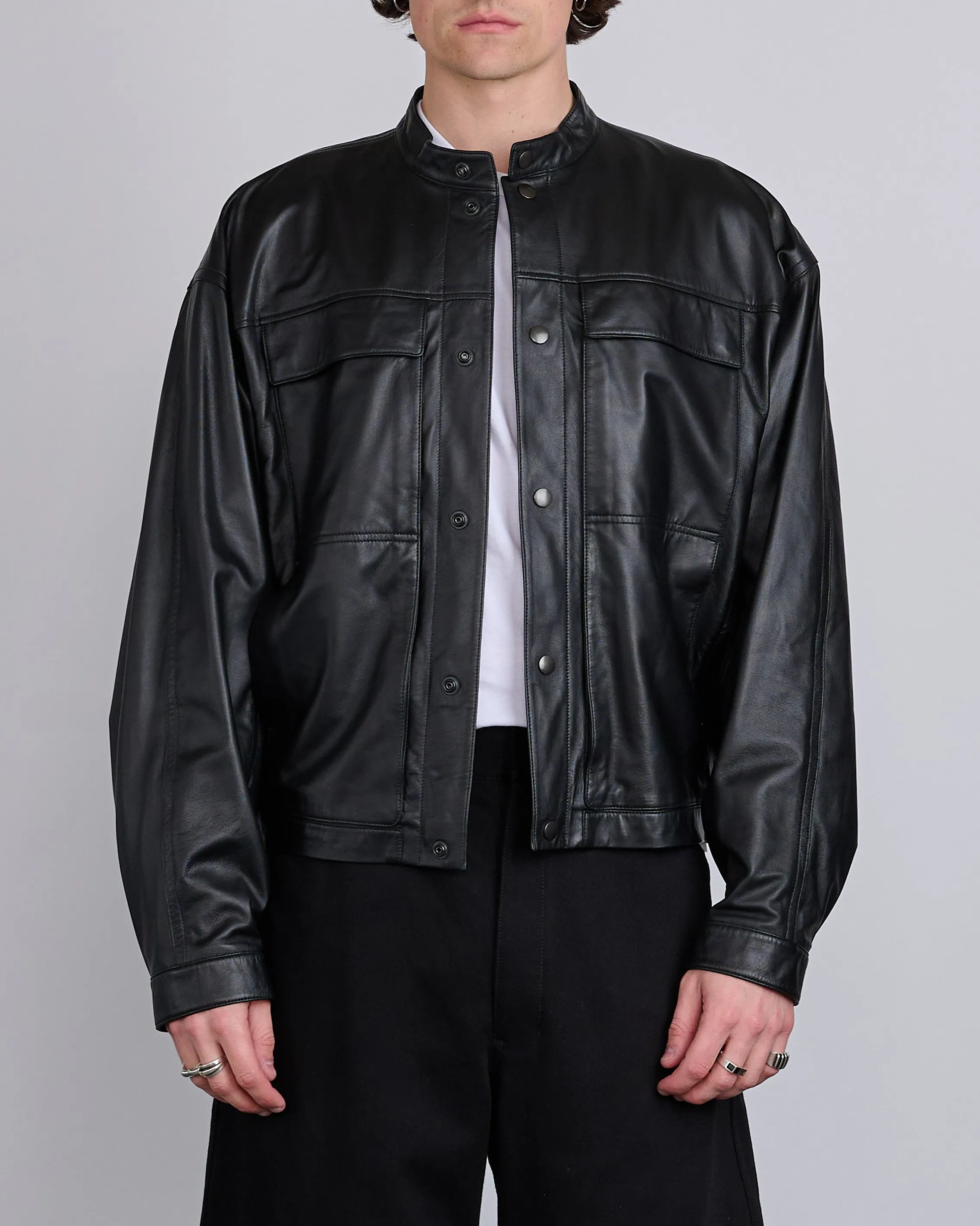 LEMAIRE Soft Boxy Leather Jacket Black