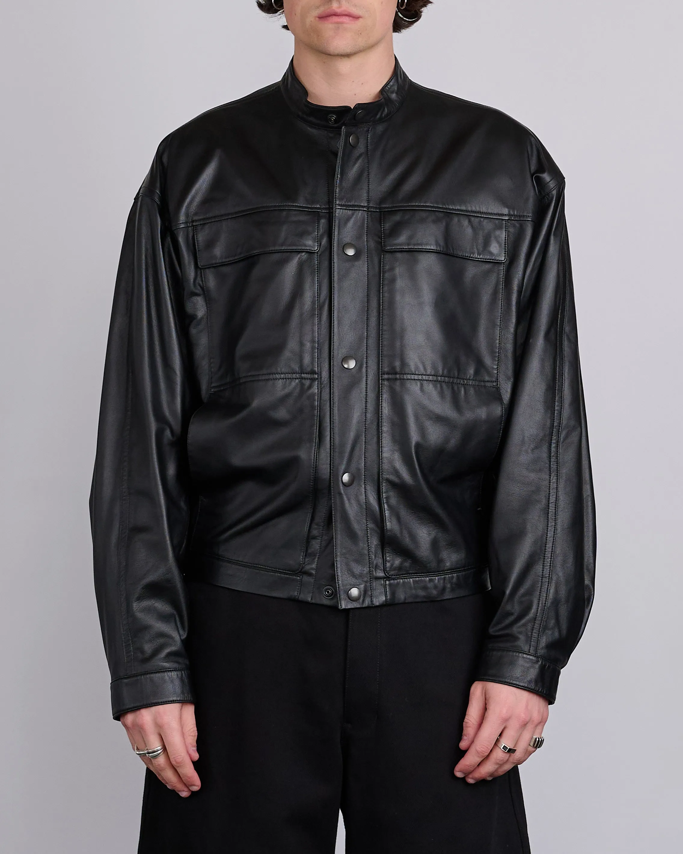 LEMAIRE Soft Boxy Leather Jacket Black