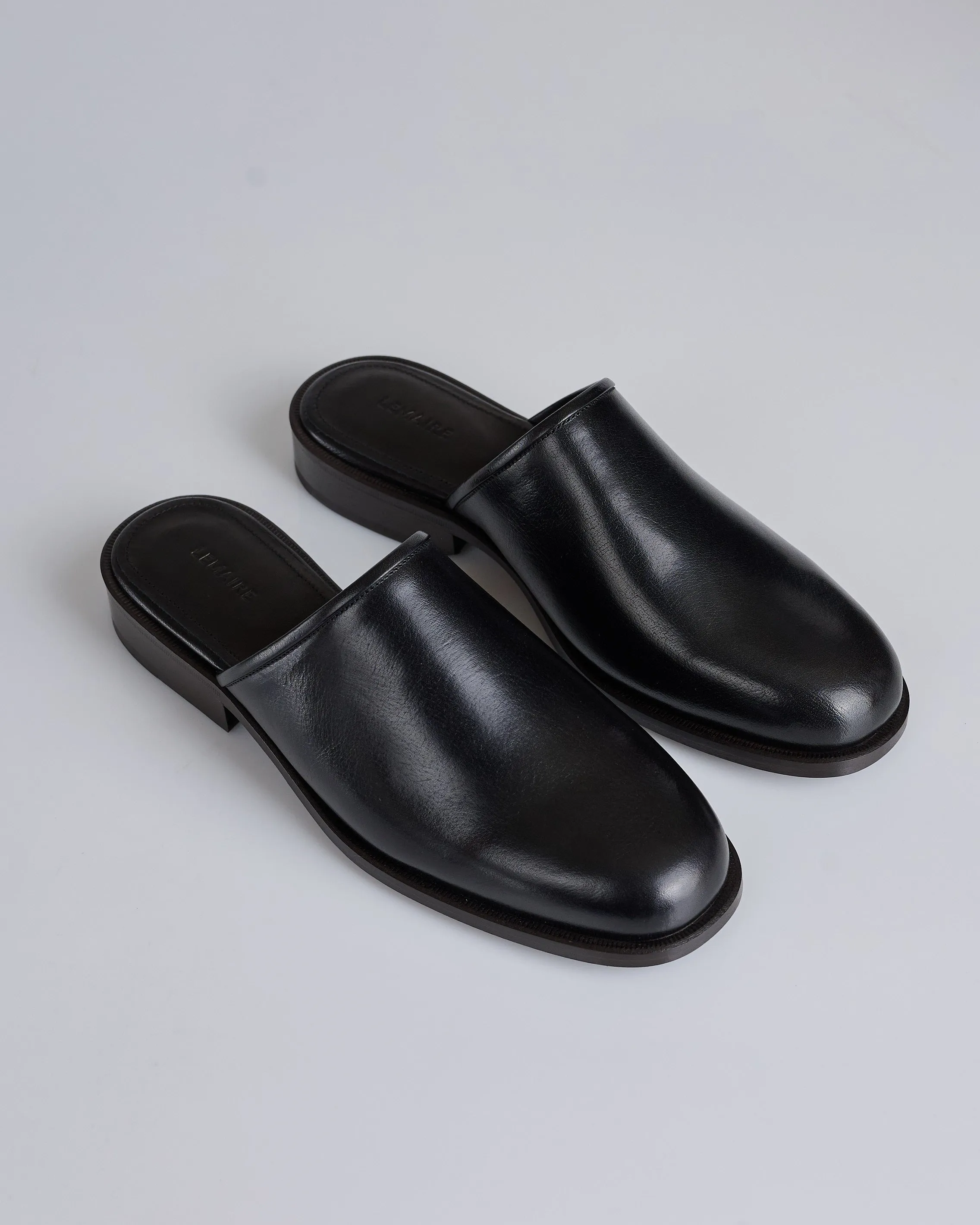 LEMAIRE Square Mule Shiny Leather Black