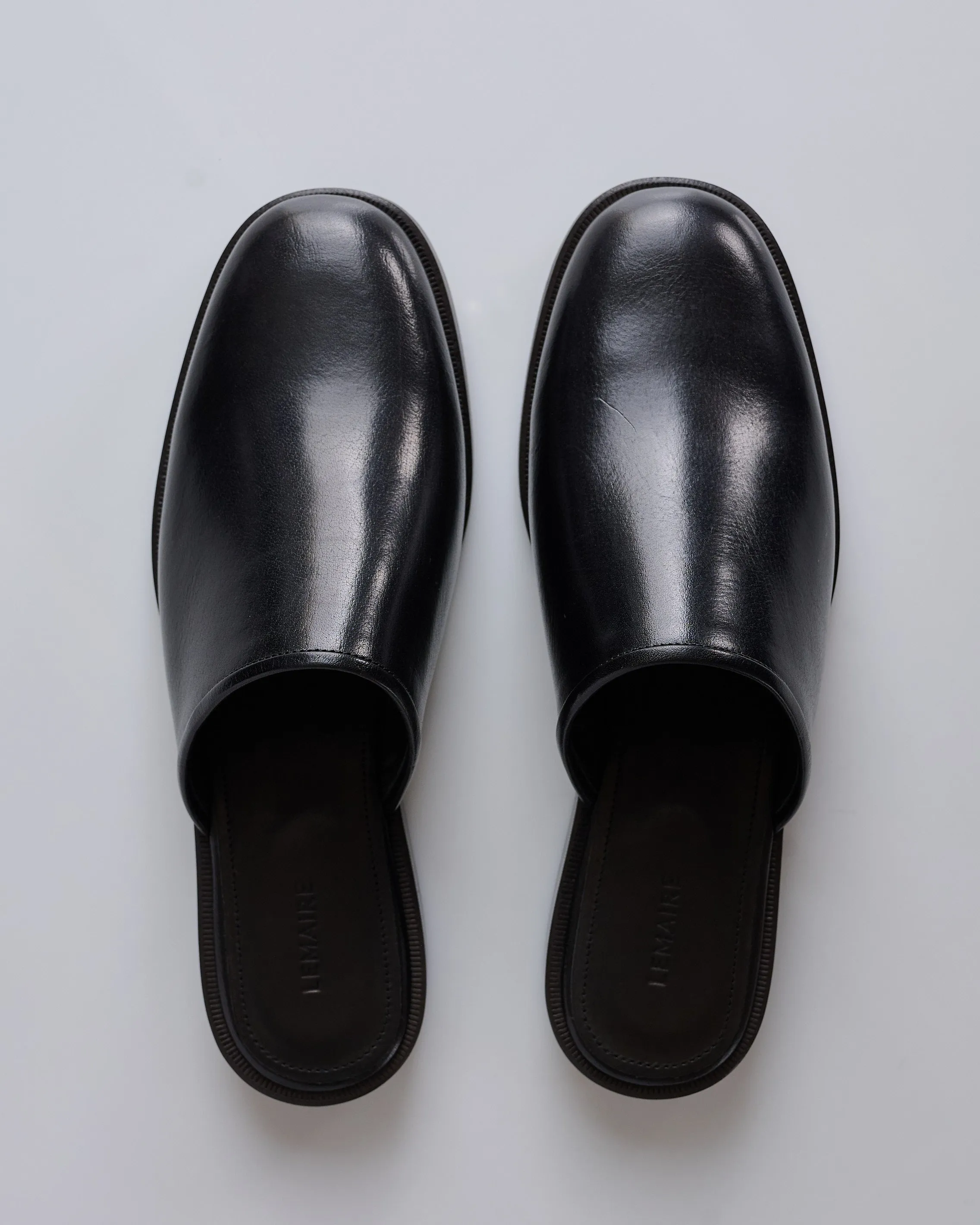 LEMAIRE Square Mule Shiny Leather Black