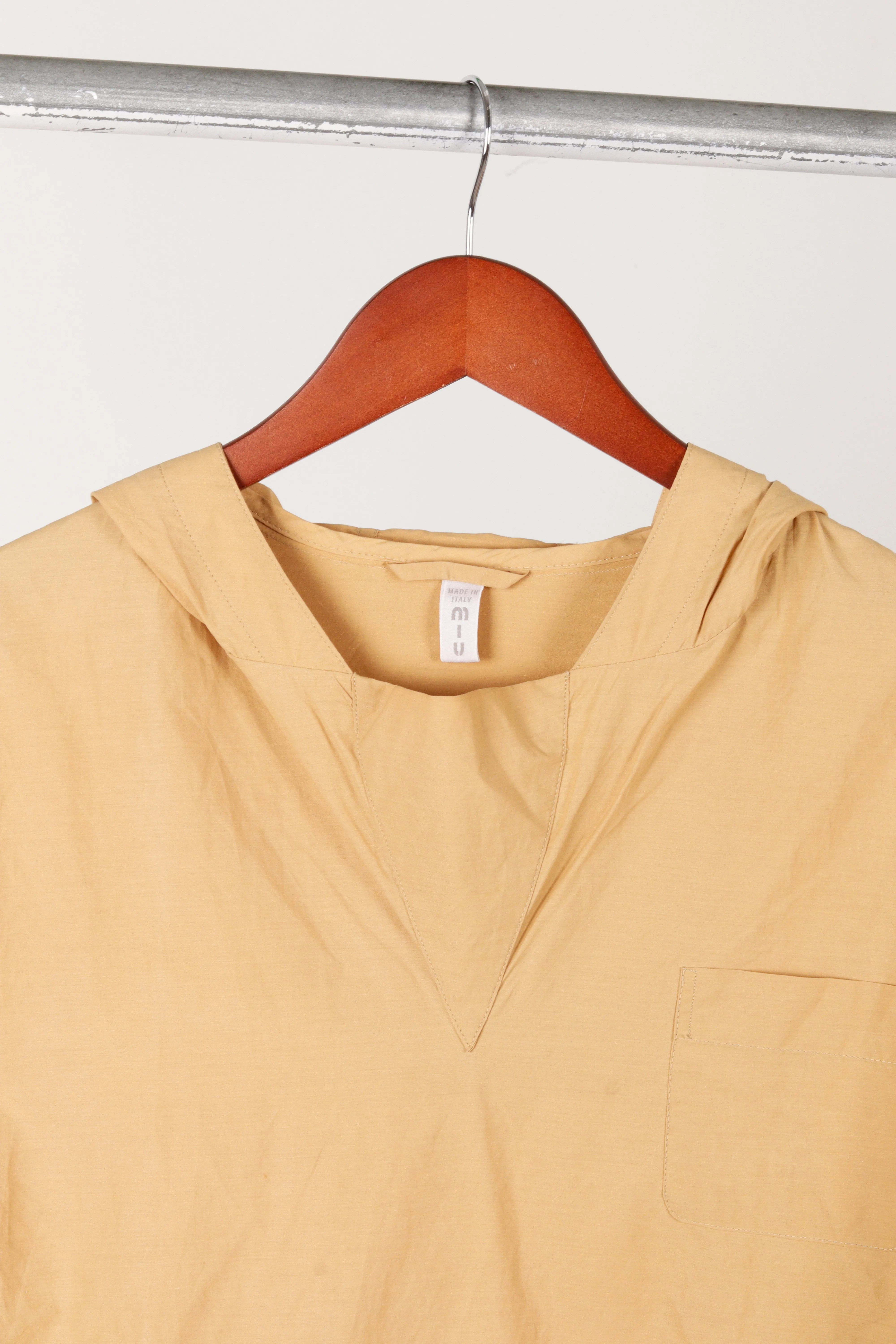 Miu Miu 'Cropped Nylon Blend Pocket' Pullover Beige