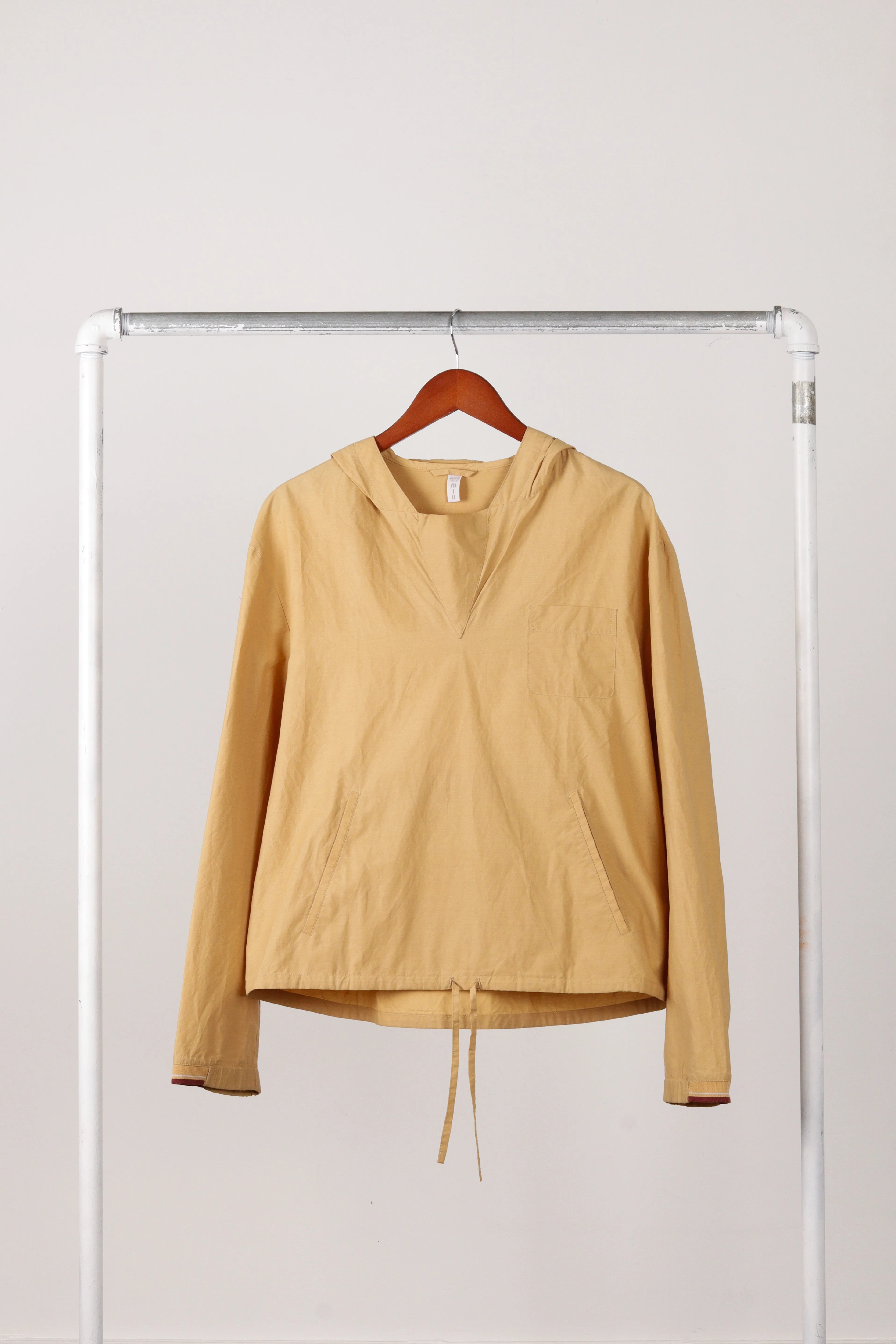 Miu Miu 'Cropped Nylon Blend Pocket' Pullover Beige