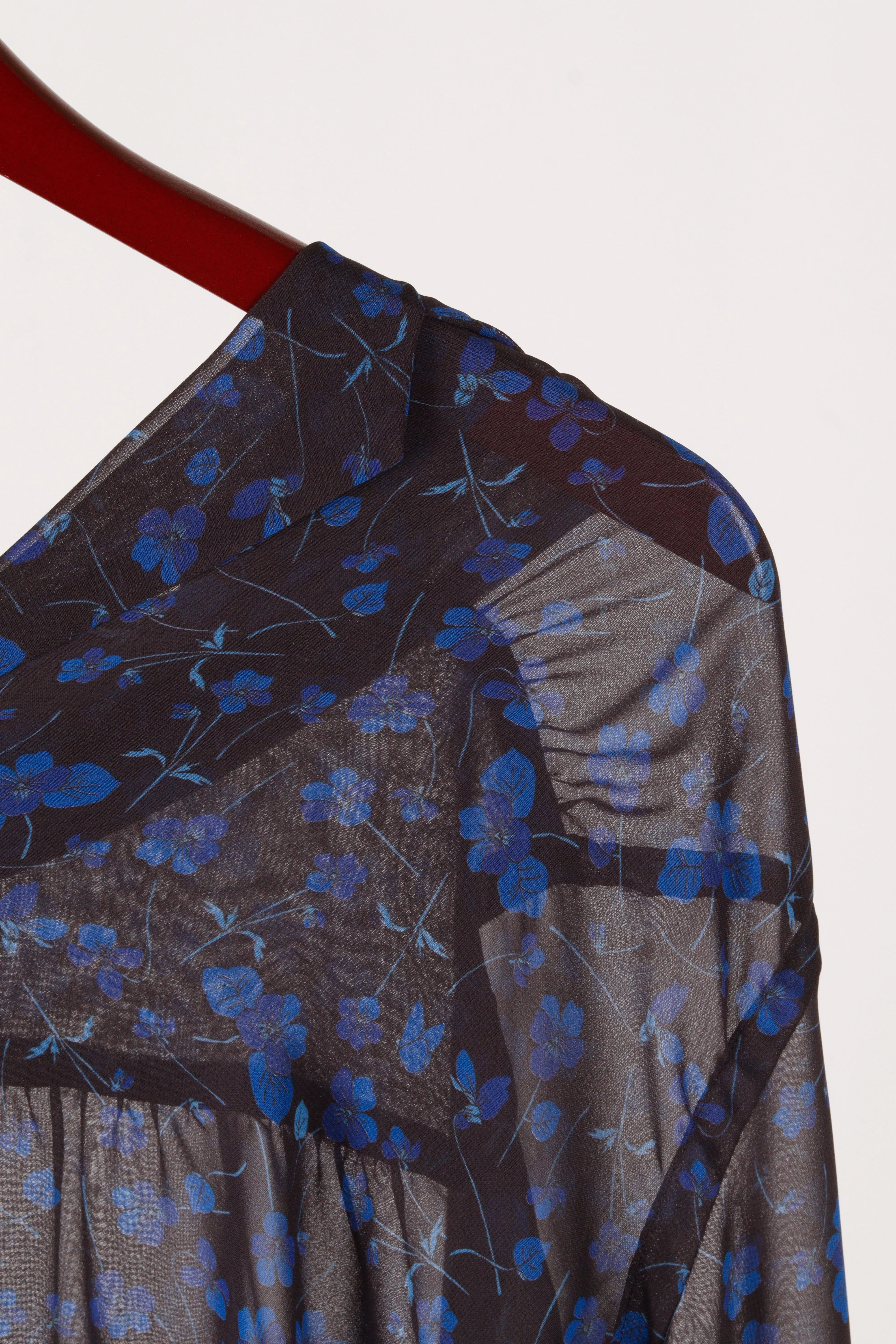 Needles SS23 Womens 'Floral Print Gathered Sheer' Blouse Blue (2023)