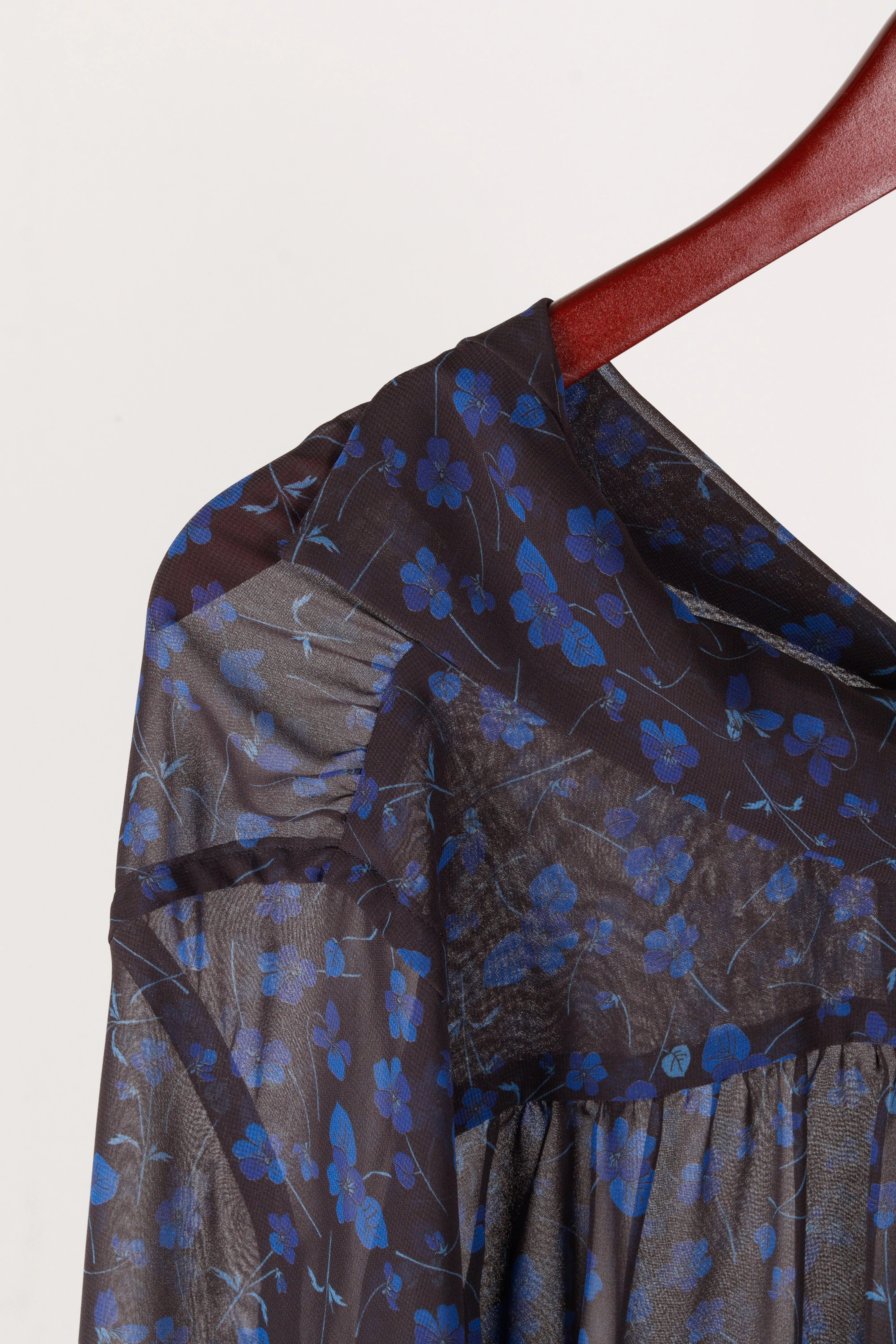 Needles SS23 Womens 'Floral Print Gathered Sheer' Blouse Blue (2023)