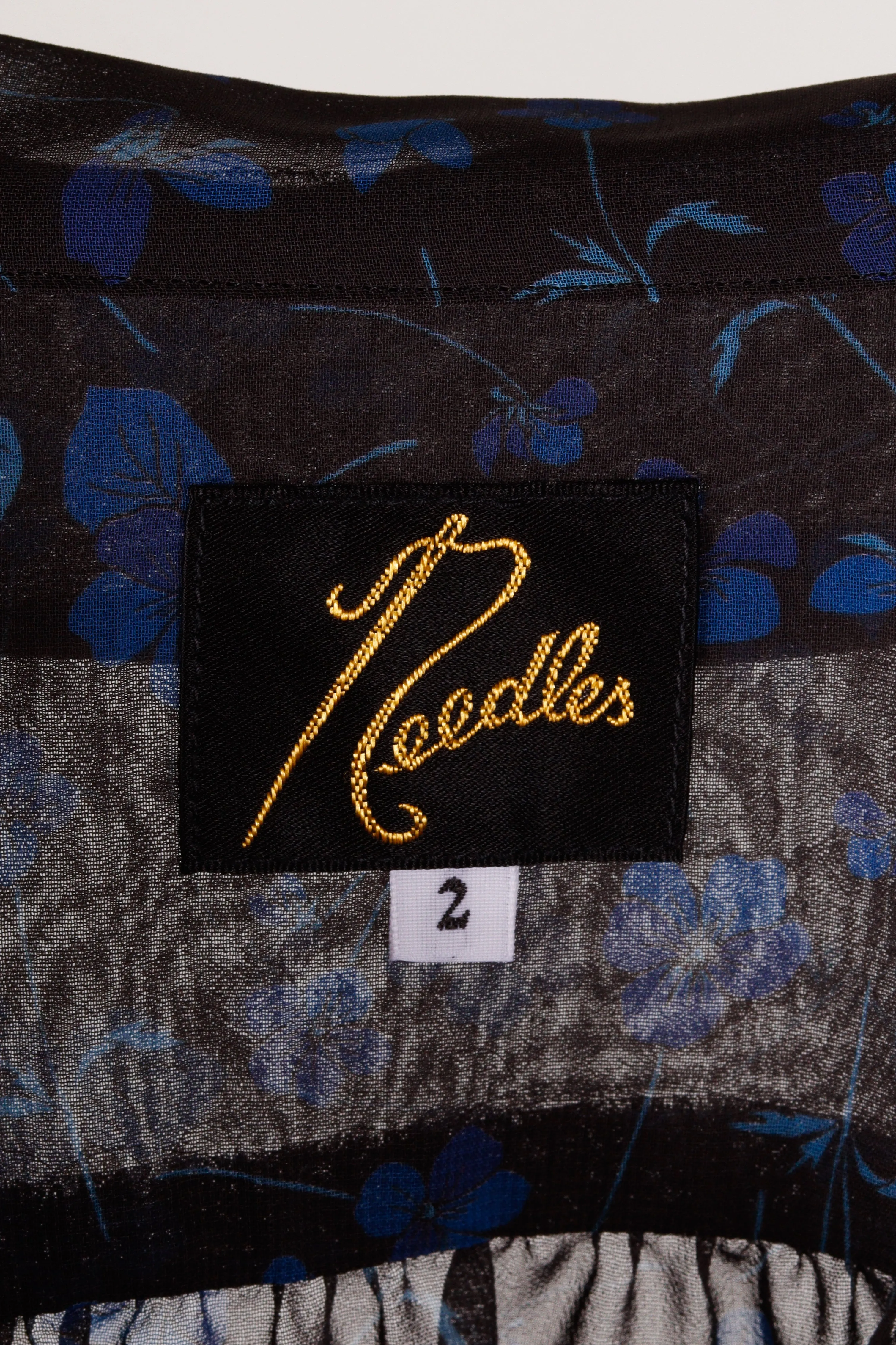 Needles SS23 Womens 'Floral Print Gathered Sheer' Blouse Blue (2023)