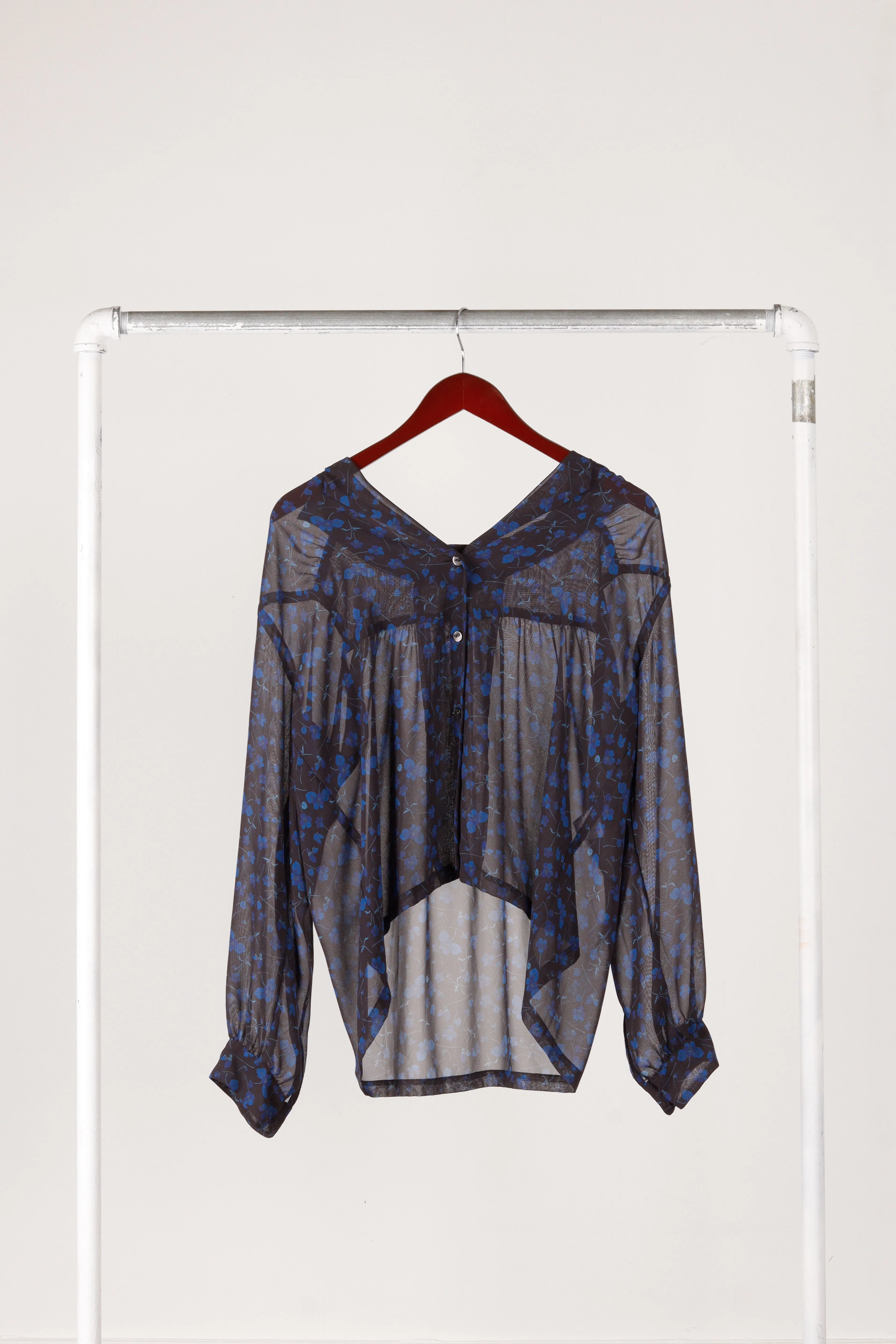 Needles SS23 Womens 'Floral Print Gathered Sheer' Blouse Blue (2023)