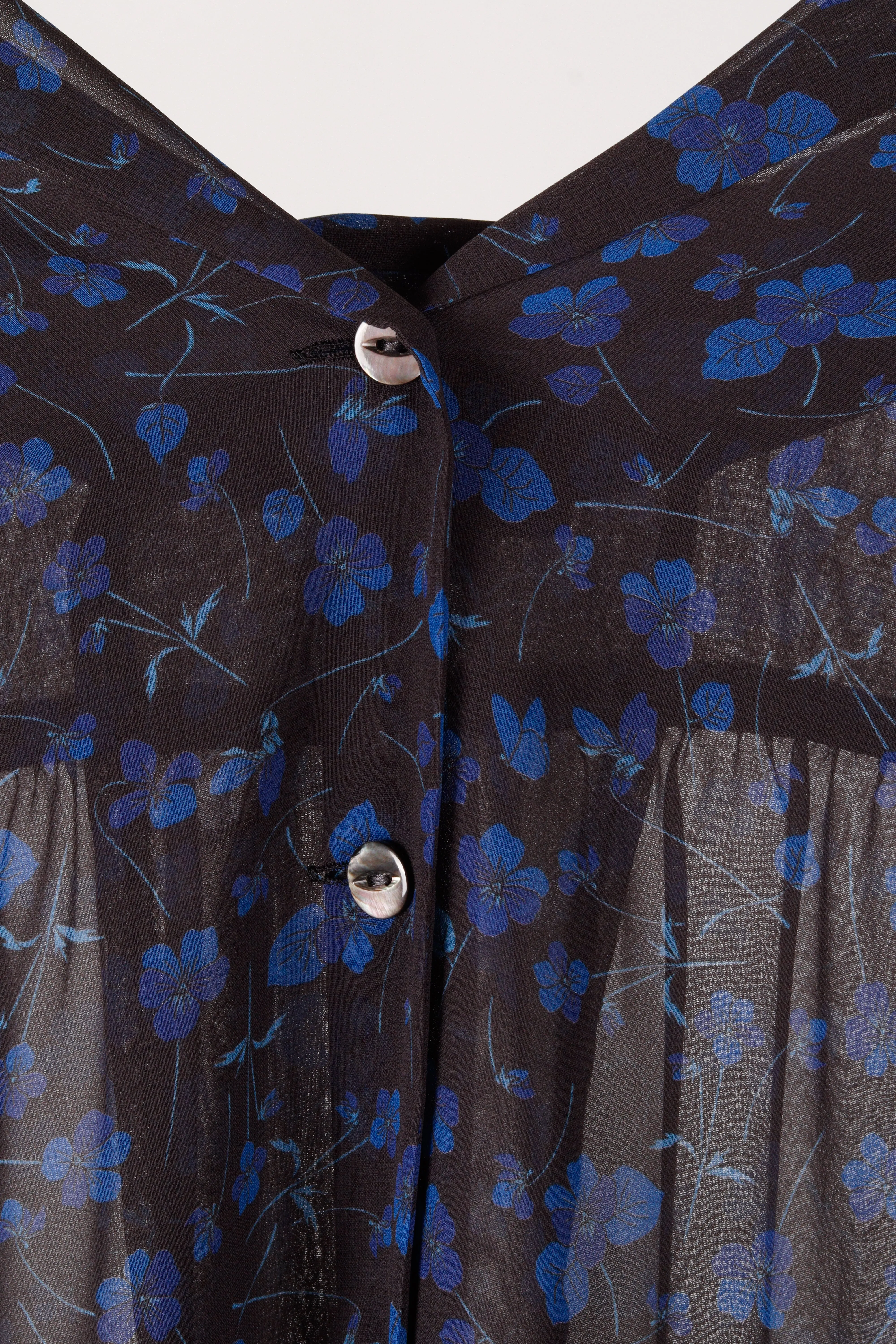 Needles SS23 Womens 'Floral Print Gathered Sheer' Blouse Blue (2023)