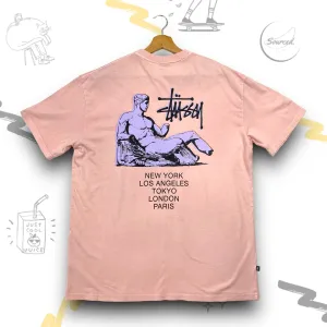 Pink Stussy T-shirt With Statue Back Graphic