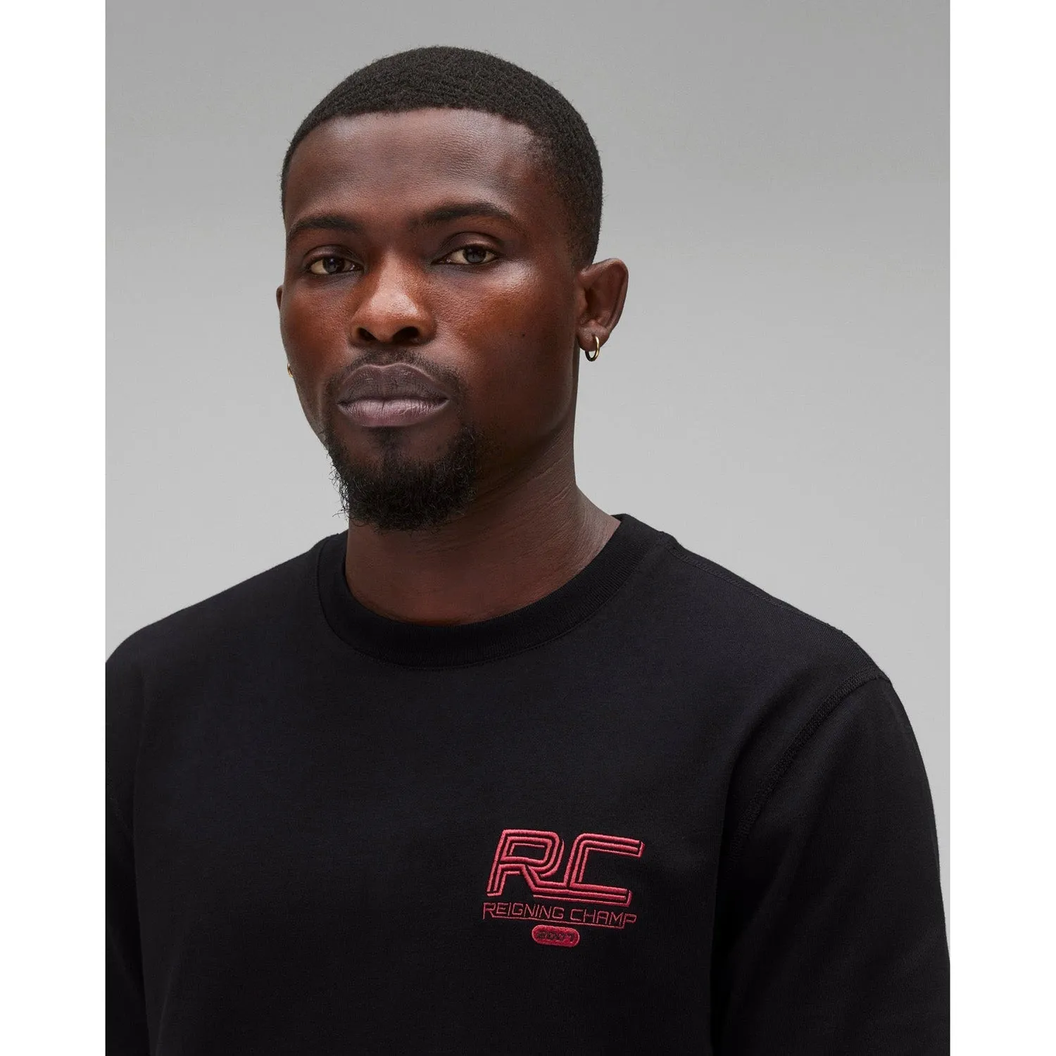 Reigning Champ Men Knit Midweight Jersey Race T-Shirt Black Red