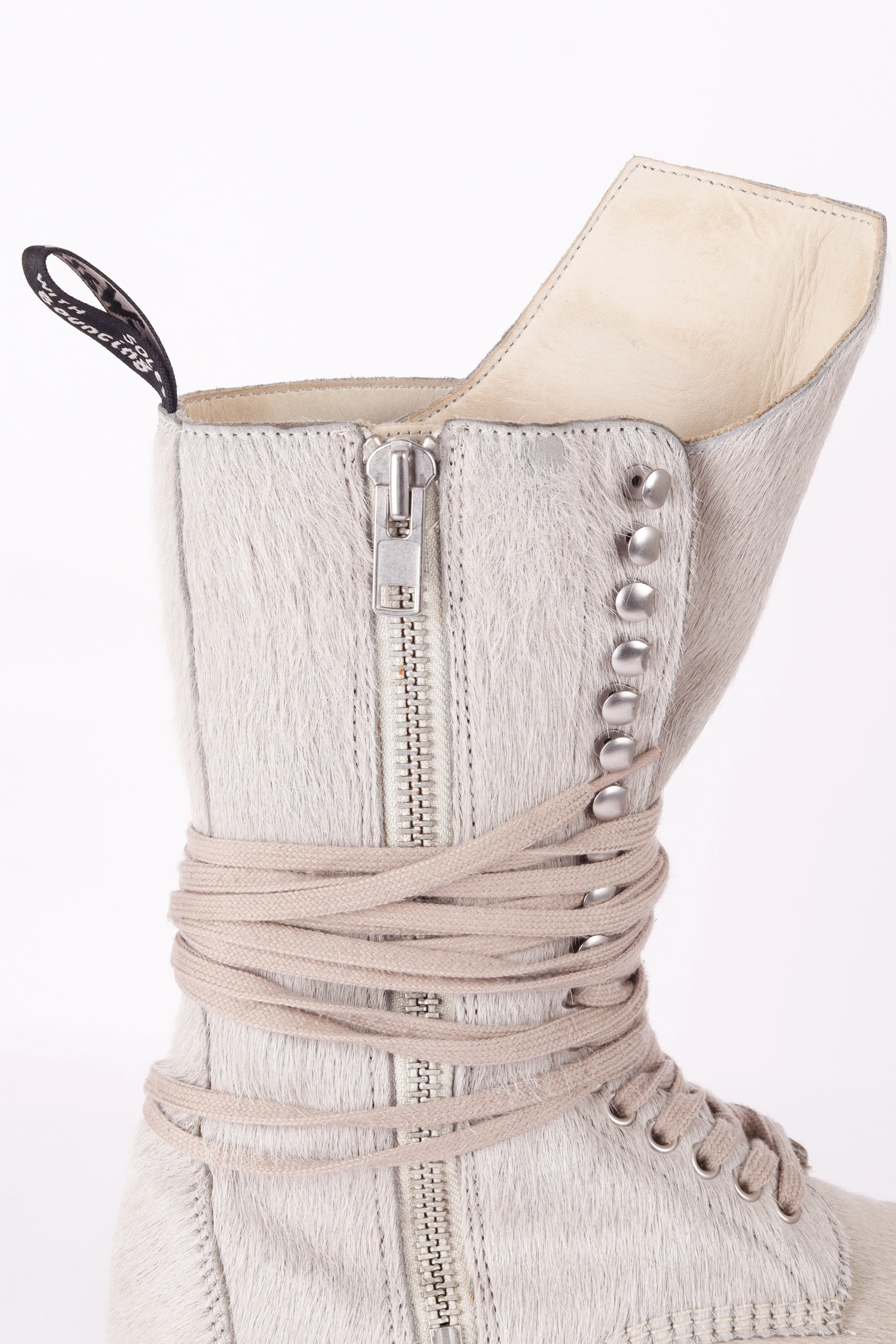 Rick Owens x Dr. Martens FW22 '1918 Pony Hair Lace Up' Calf Length Platform Boots Peal (2022)
