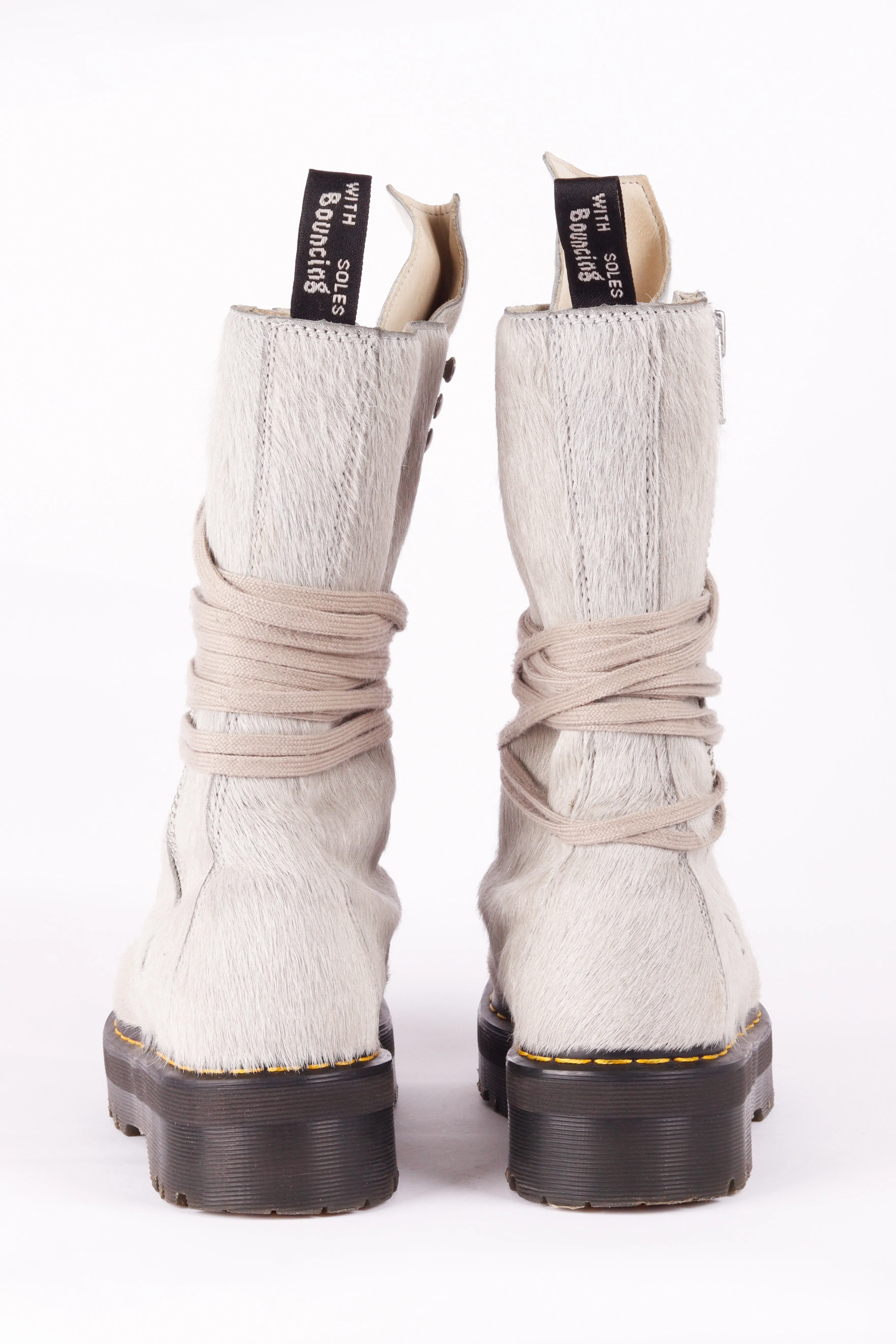 Rick Owens x Dr. Martens FW22 '1918 Pony Hair Lace Up' Calf Length Platform Boots Peal (2022)