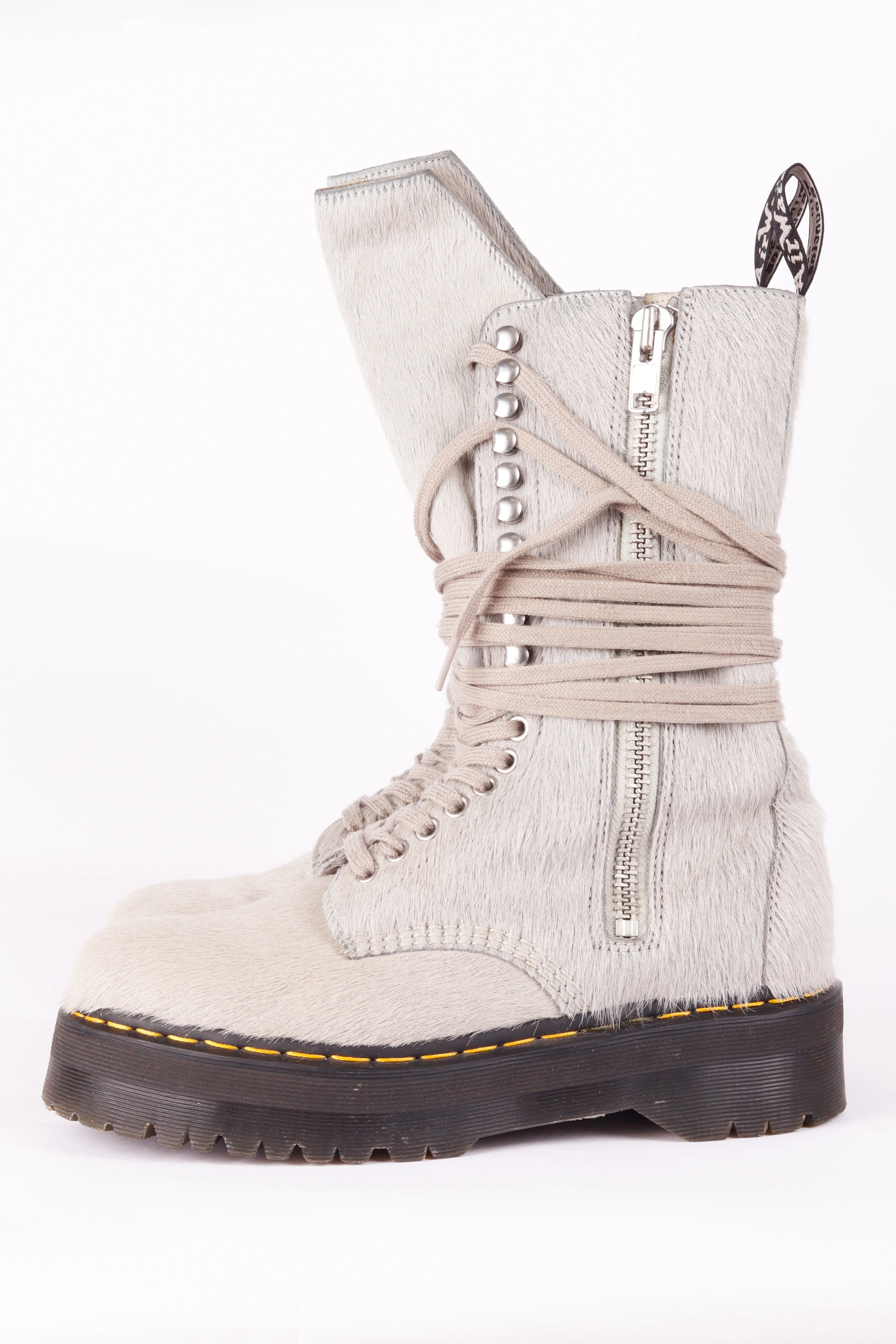 Rick Owens x Dr. Martens FW22 '1918 Pony Hair Lace Up' Calf Length Platform Boots Peal (2022)
