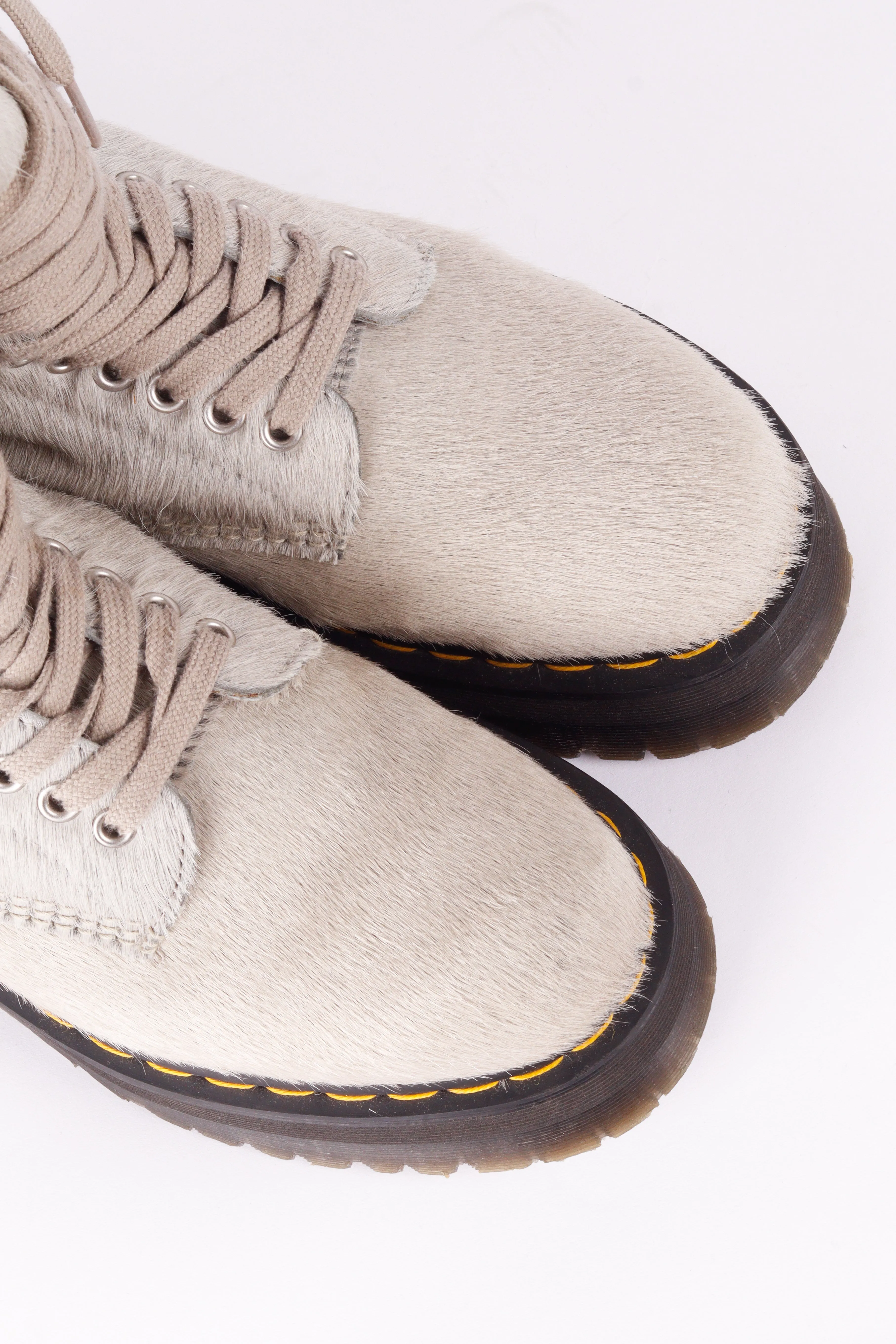 Rick Owens x Dr. Martens FW22 '1918 Pony Hair Lace Up' Calf Length Platform Boots Peal (2022)