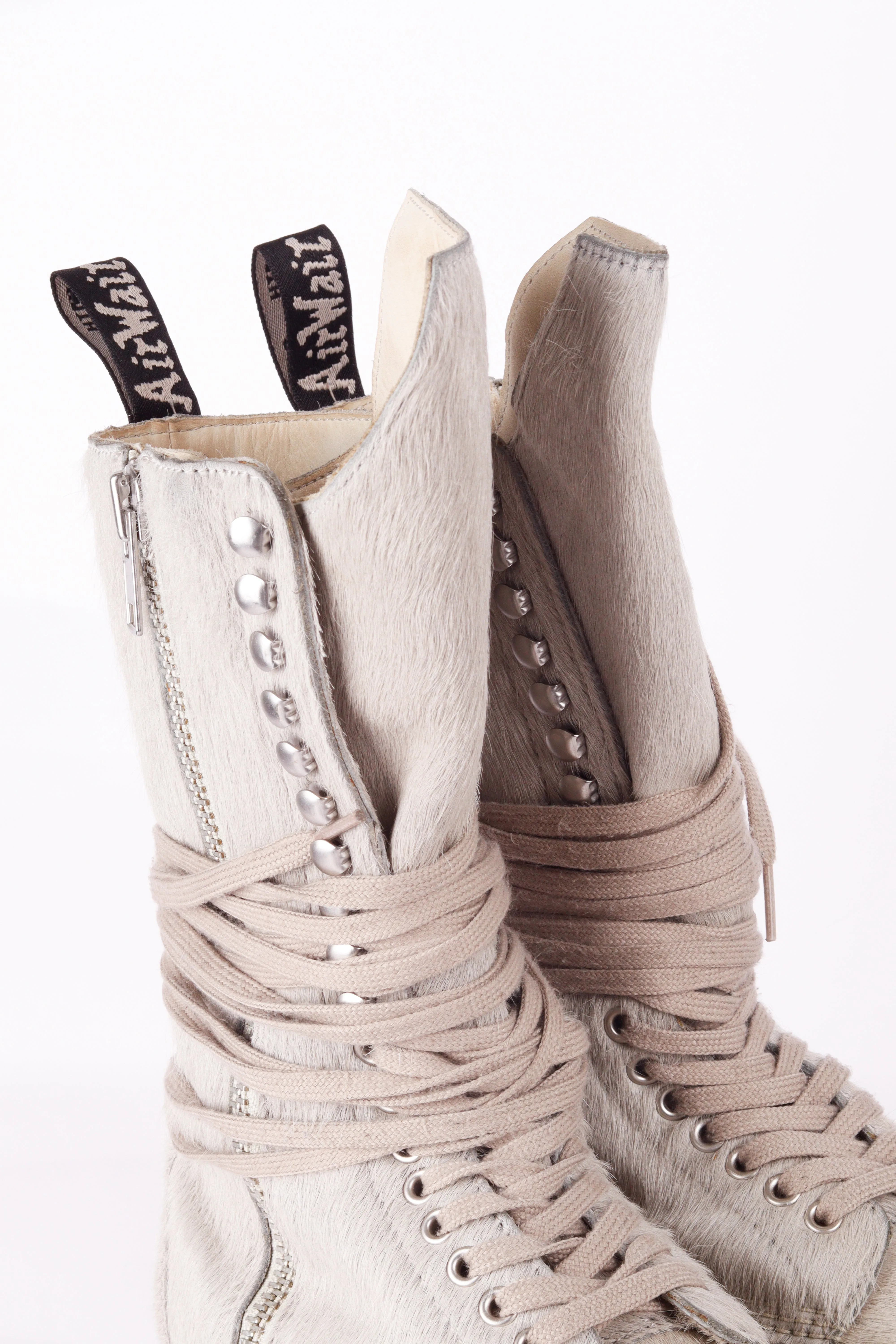 Rick Owens x Dr. Martens FW22 '1918 Pony Hair Lace Up' Calf Length Platform Boots Peal (2022)
