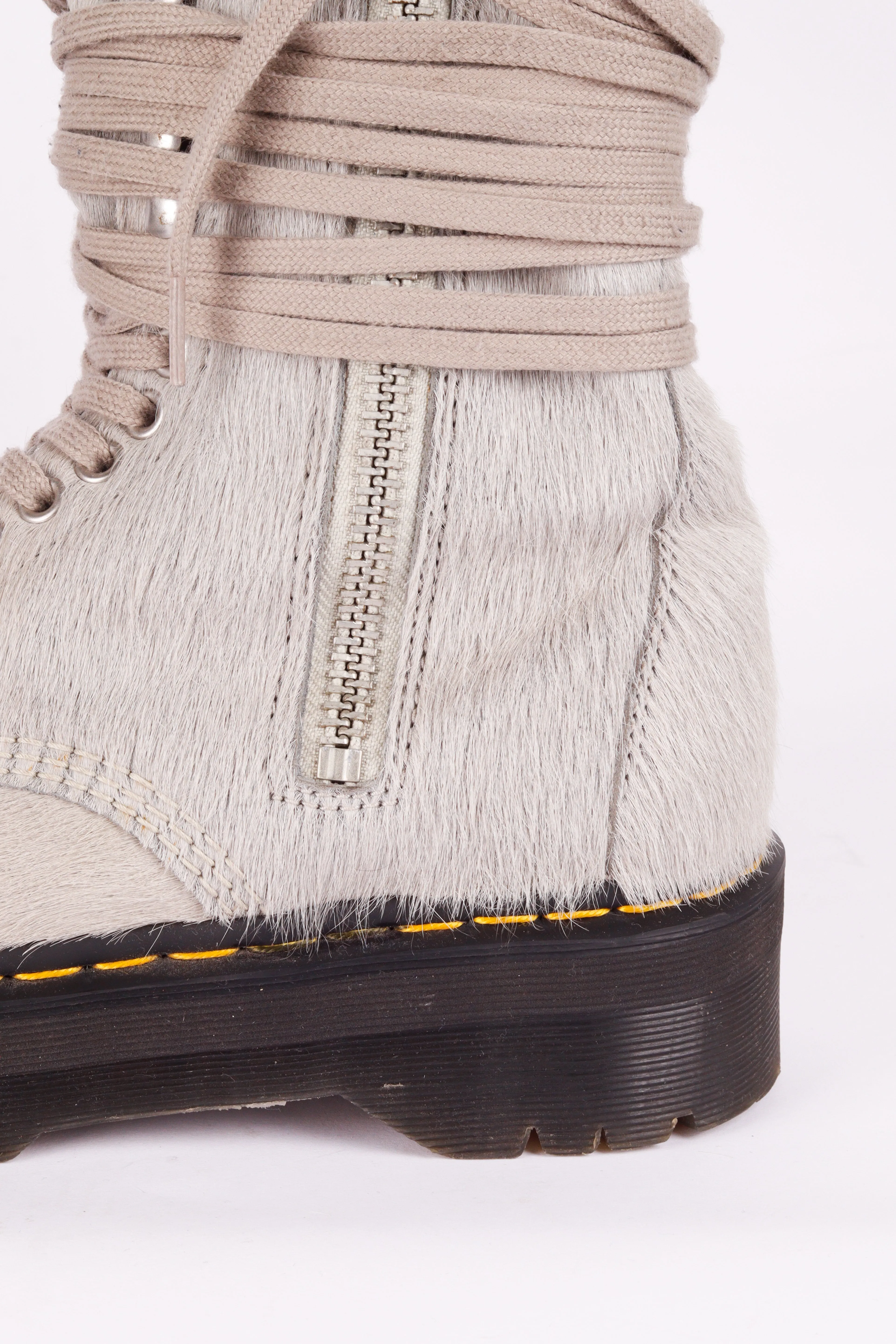 Rick Owens x Dr. Martens FW22 '1918 Pony Hair Lace Up' Calf Length Platform Boots Peal (2022)