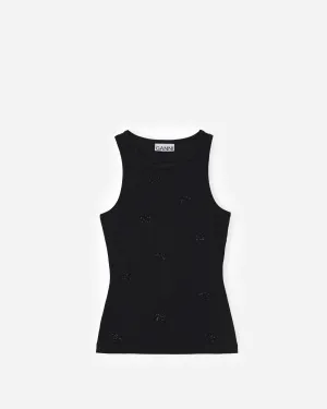 Soft Cotton Rib Rhinestone Butterfly Tank Top