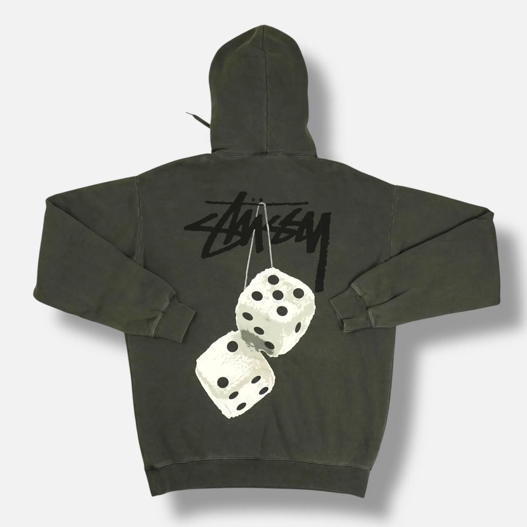 Stussy Charcoal Grey Hoodie with White Dice Graphic