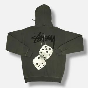 Stussy Charcoal Grey Hoodie with White Dice Graphic