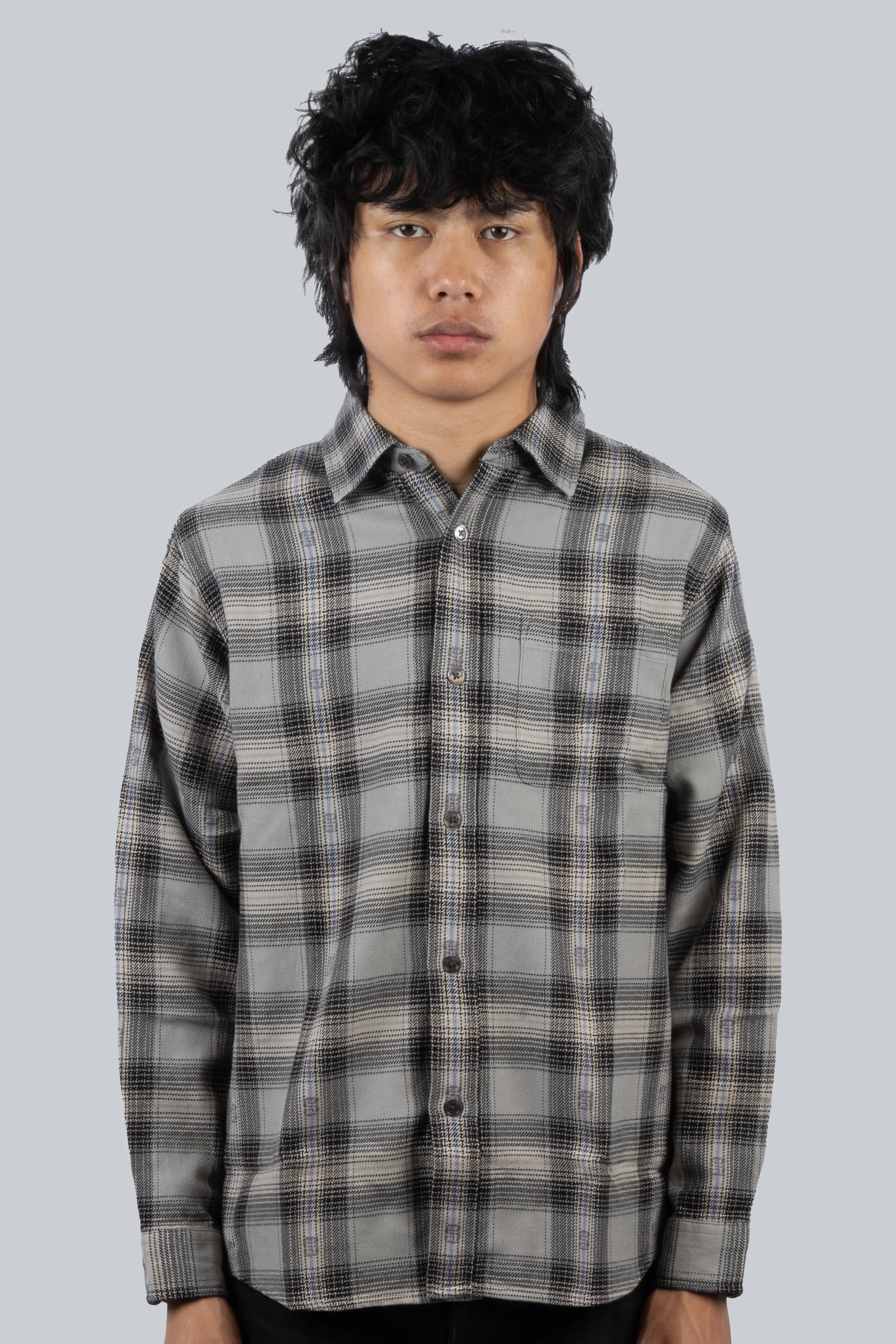 STUSSY MOTIF PLAID SHIRT GREY