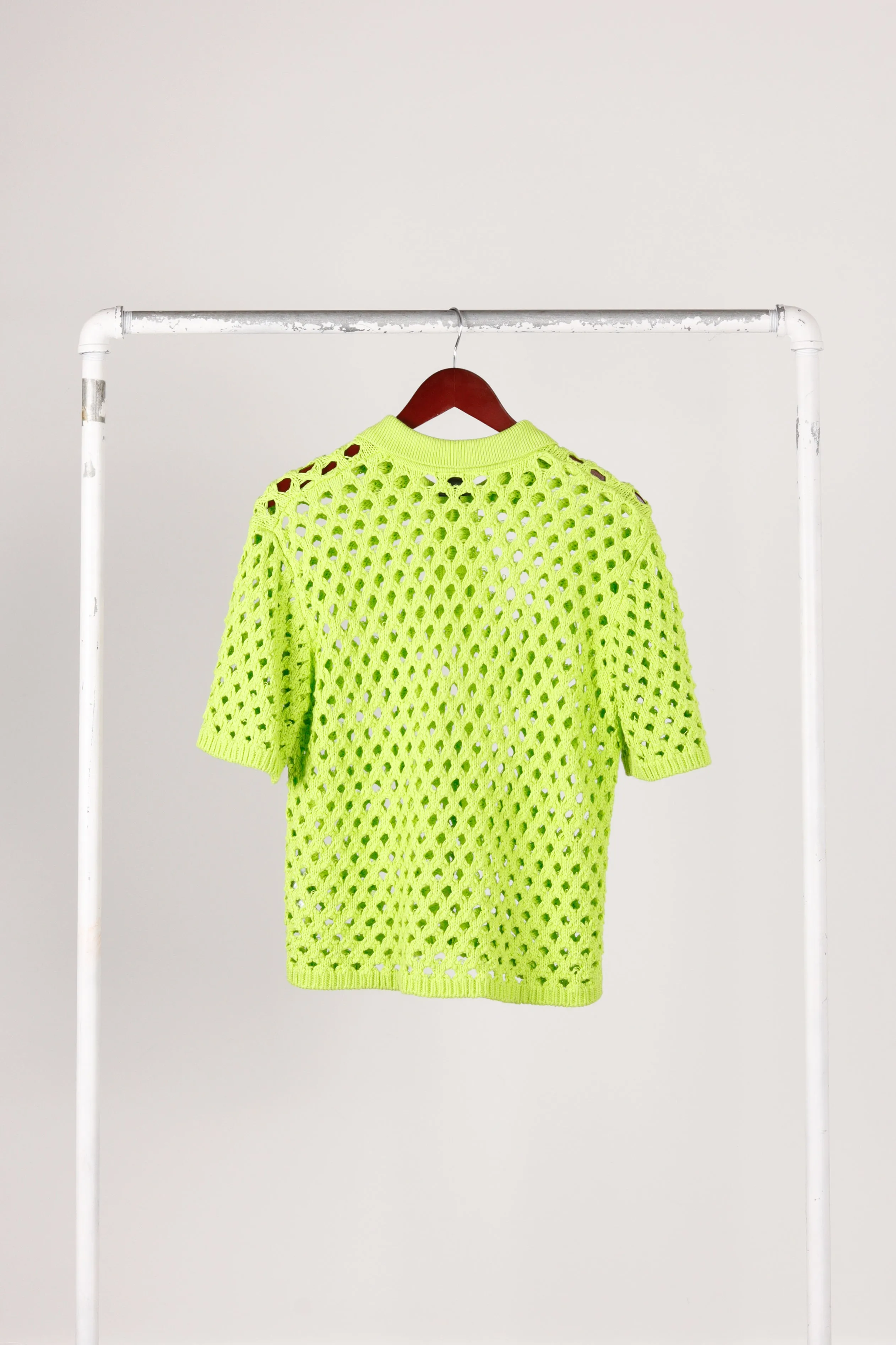 Stussy SS23 'Big Mesh' Knit S/S Polo Shirt Lime (2023)