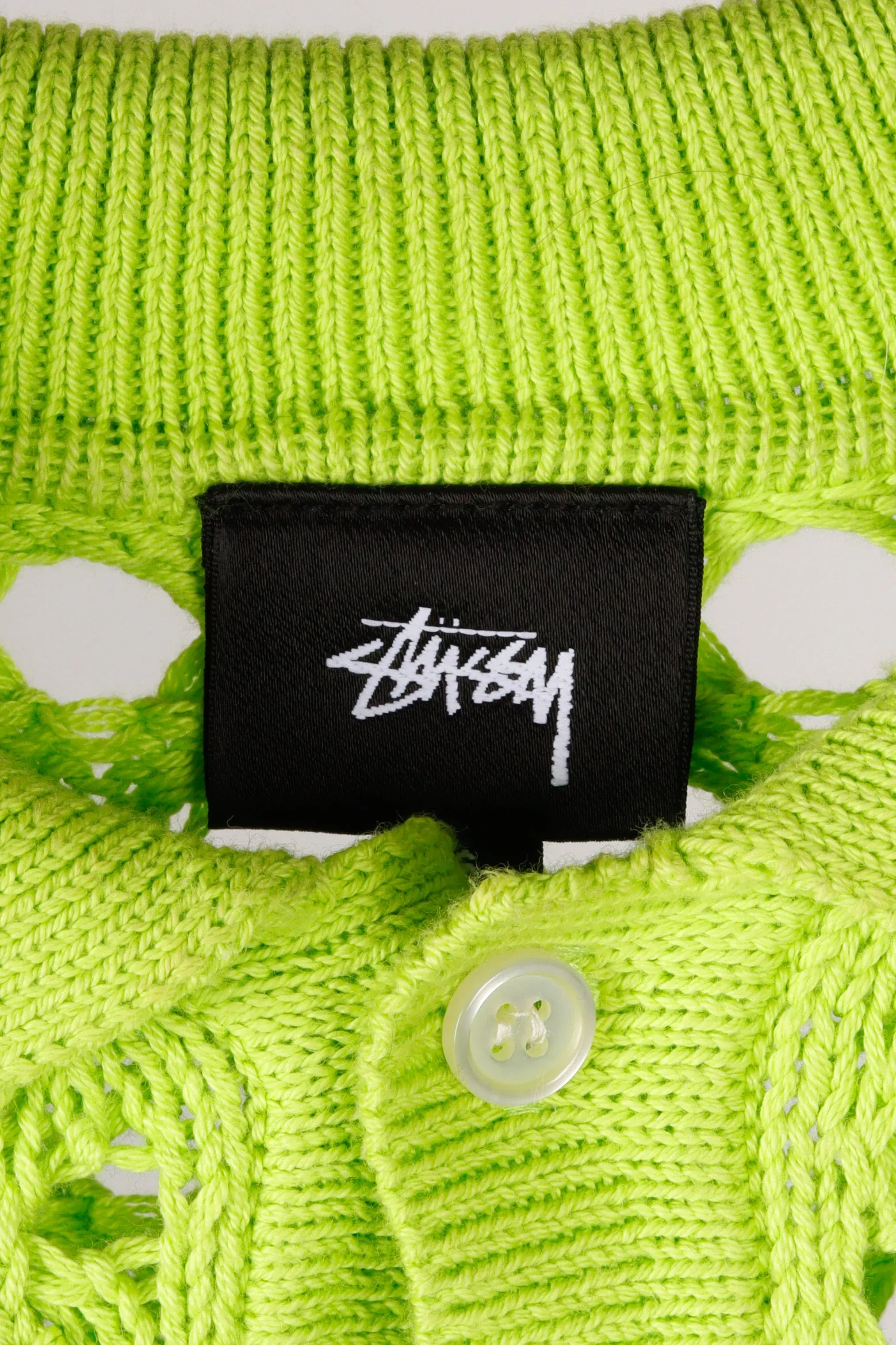 Stussy SS23 'Big Mesh' Knit S/S Polo Shirt Lime (2023)