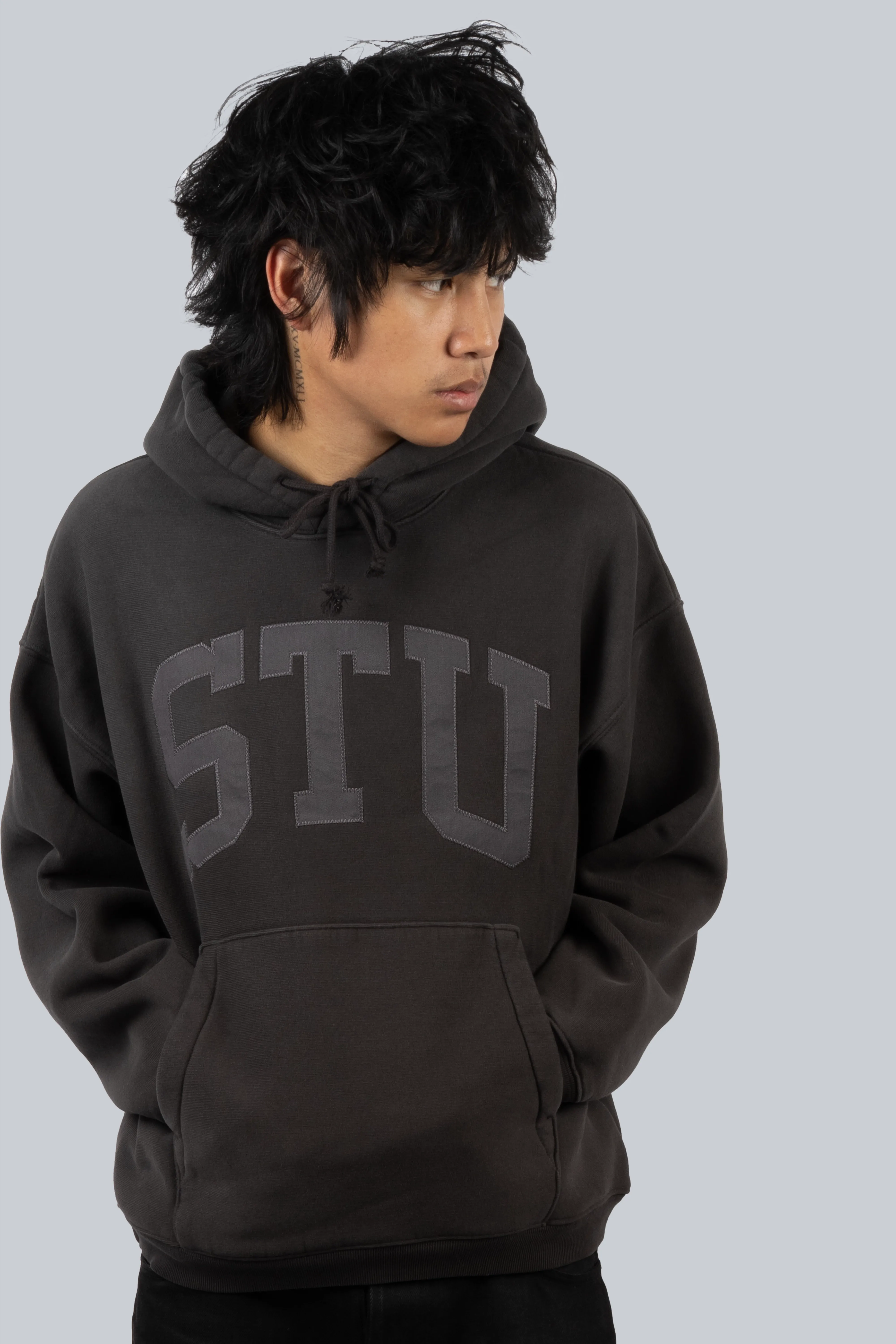 STUSSY STU APPLIQUE HOOD BLACK