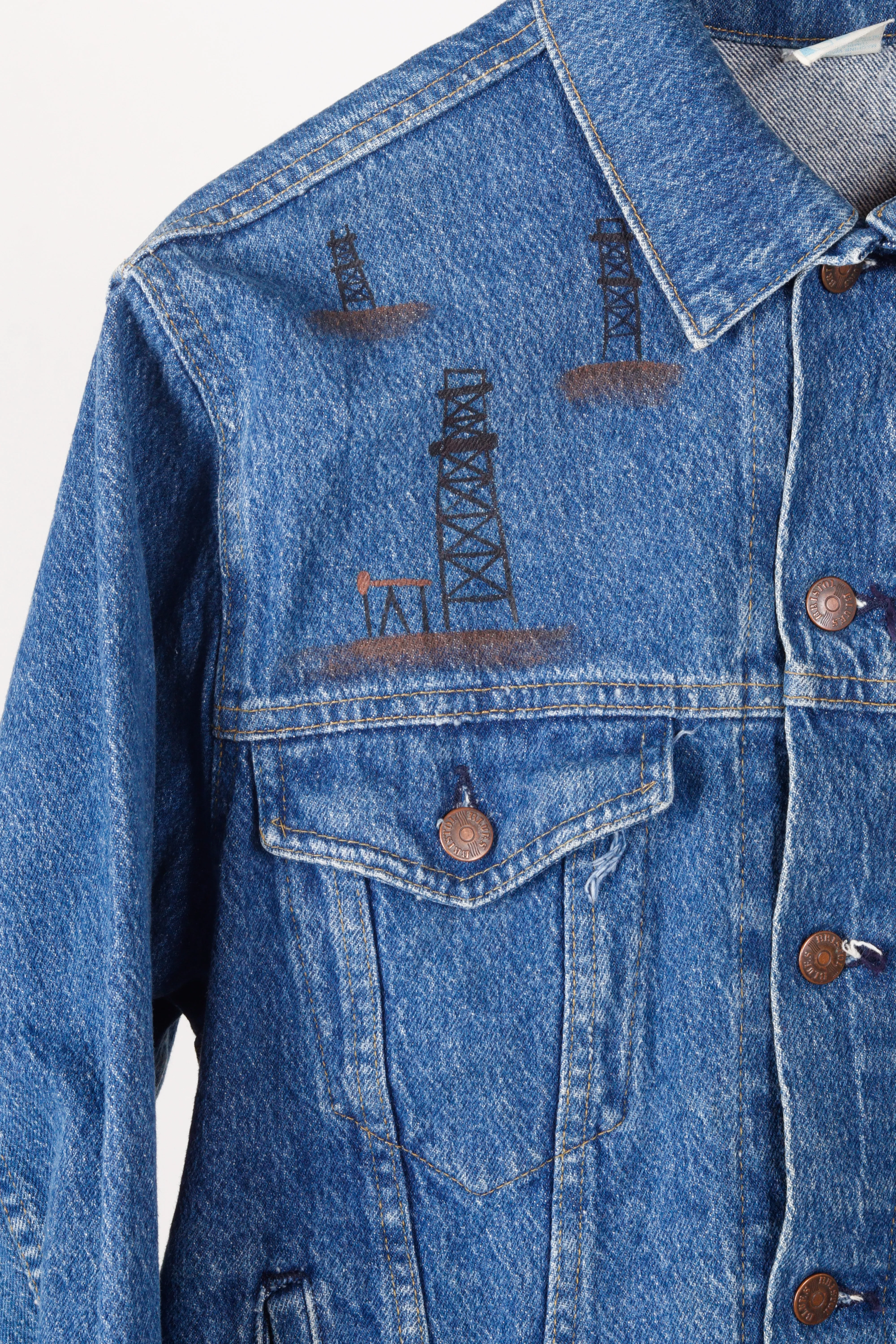 Vintage 70s Bristol Blues 'Hand Painted Cowboy Sooners' Denim Jacket Indigo