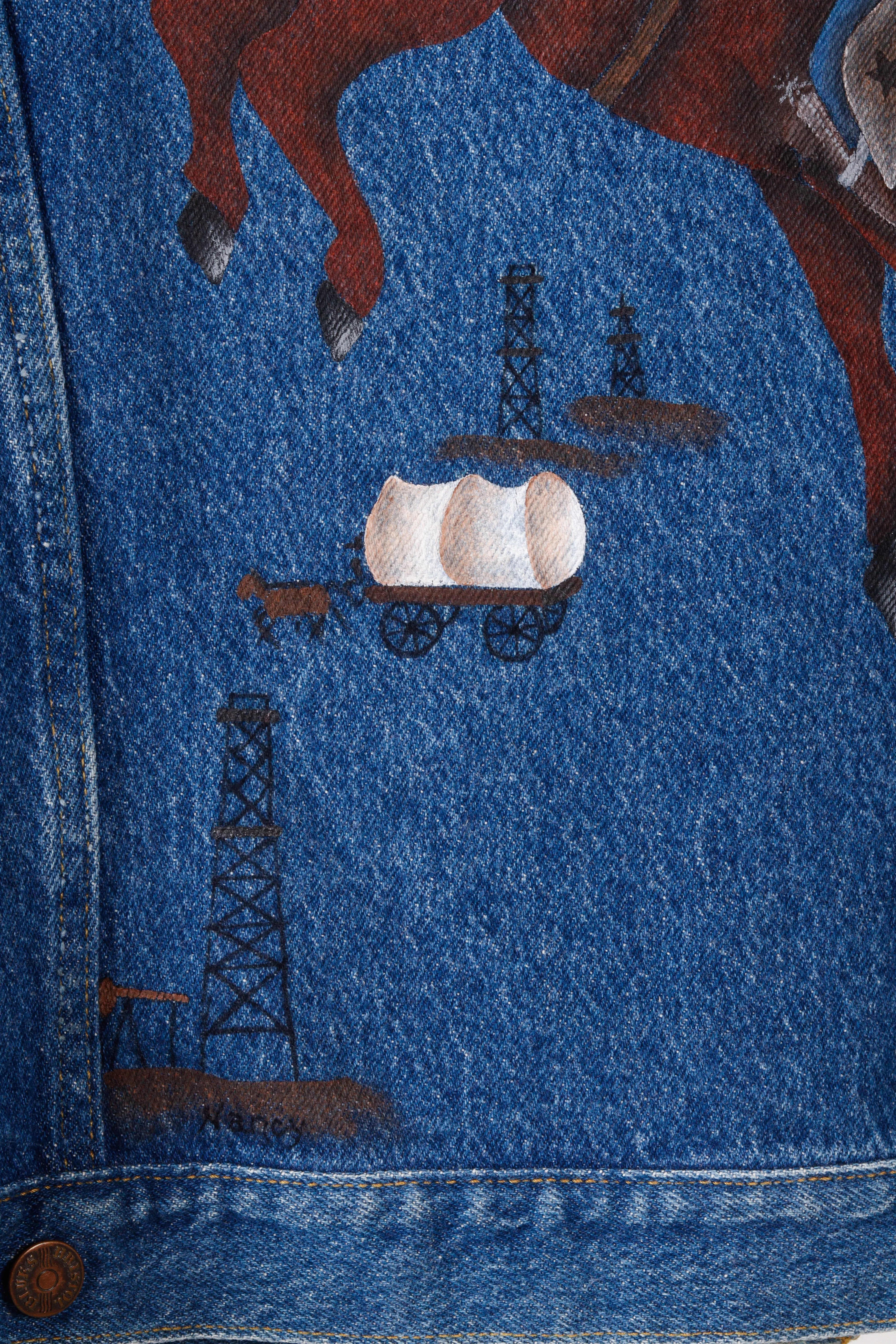 Vintage 70s Bristol Blues 'Hand Painted Cowboy Sooners' Denim Jacket Indigo