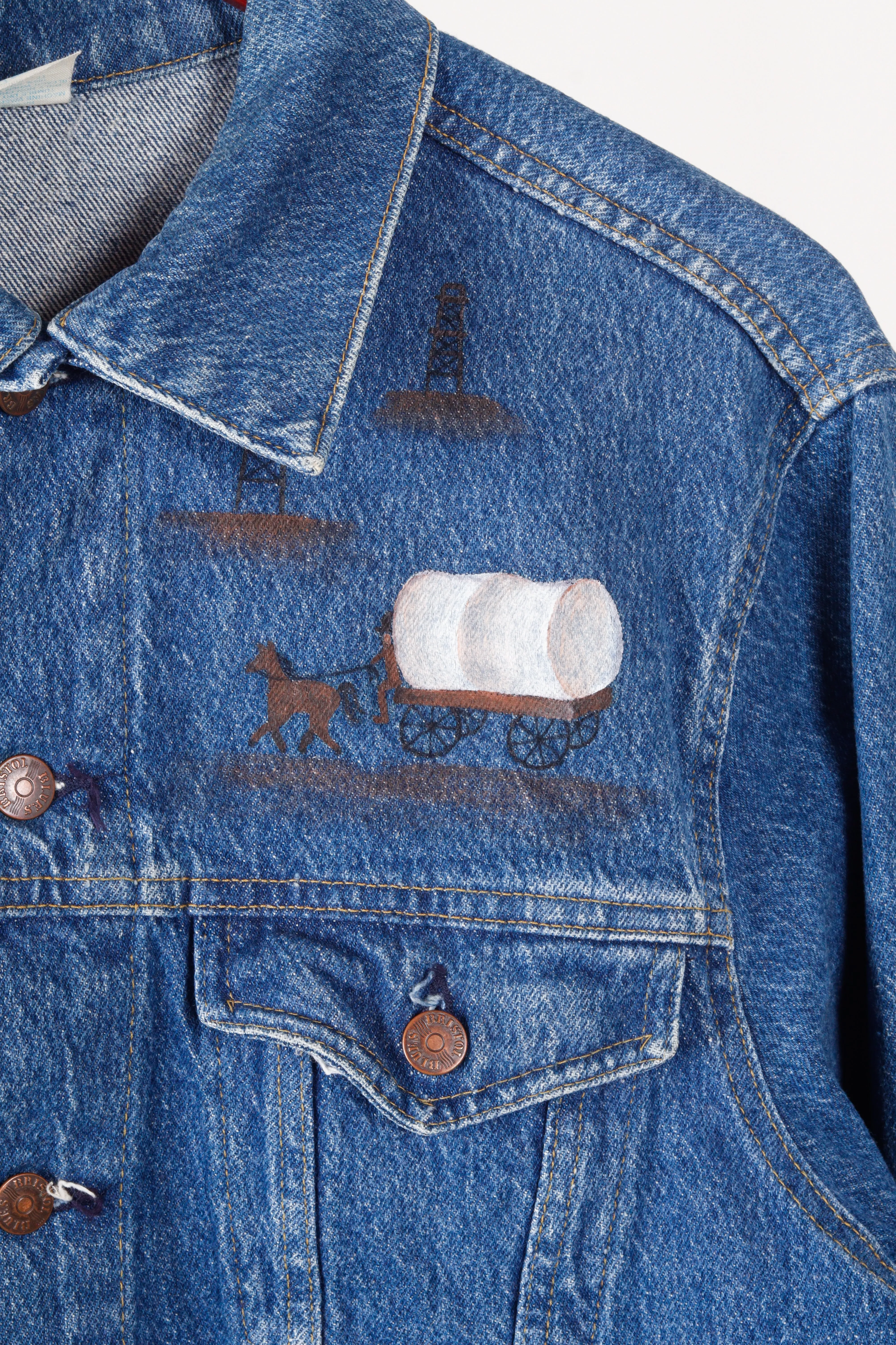 Vintage 70s Bristol Blues 'Hand Painted Cowboy Sooners' Denim Jacket Indigo