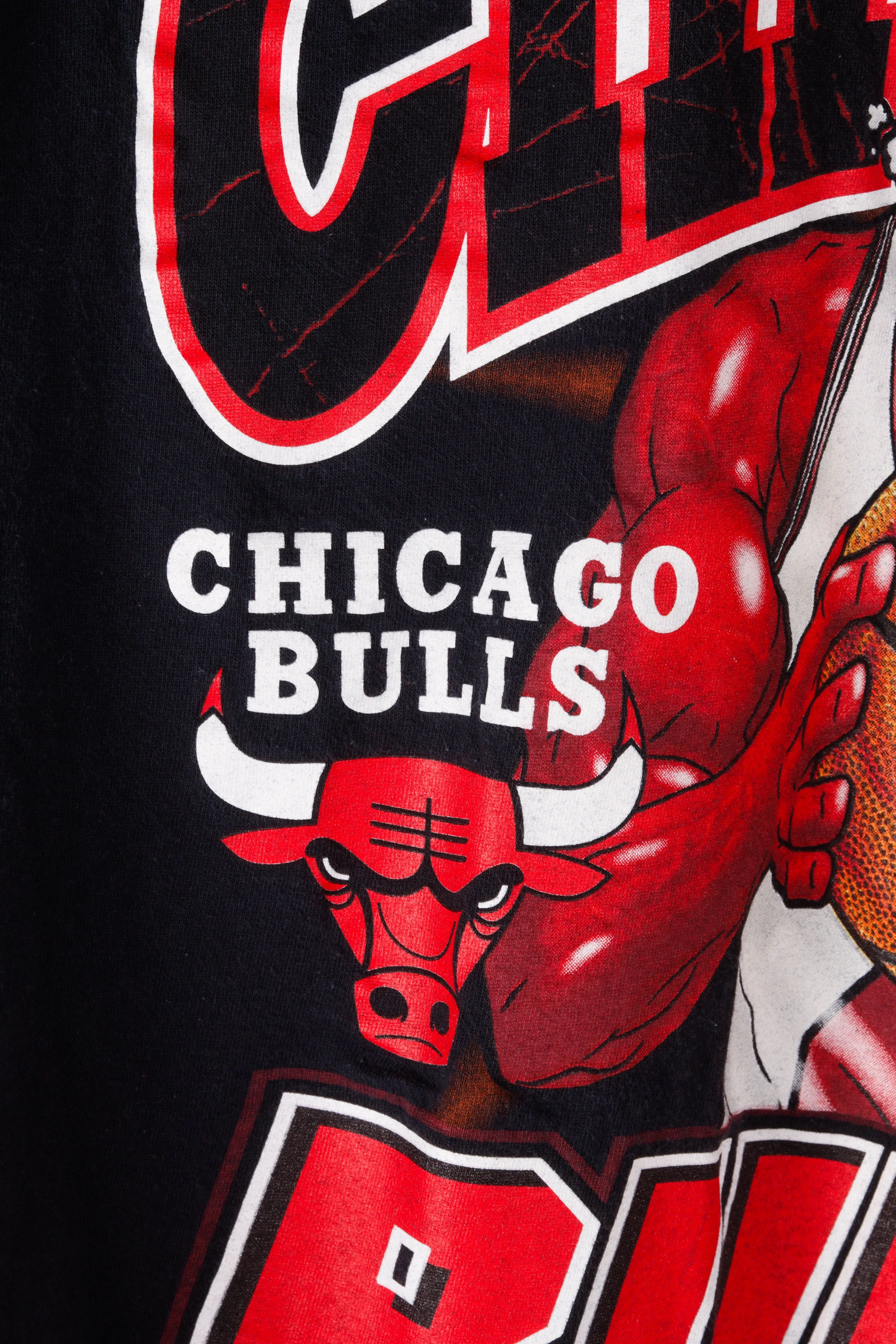 Vintage 90's Chicago Bulls 'Animated Mascot Caricature' T-Shirt Black
