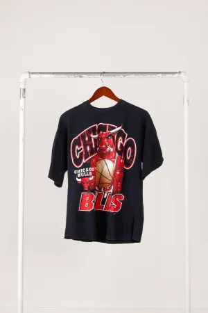 Vintage 90's Chicago Bulls 'Animated Mascot Caricature' T-Shirt Black