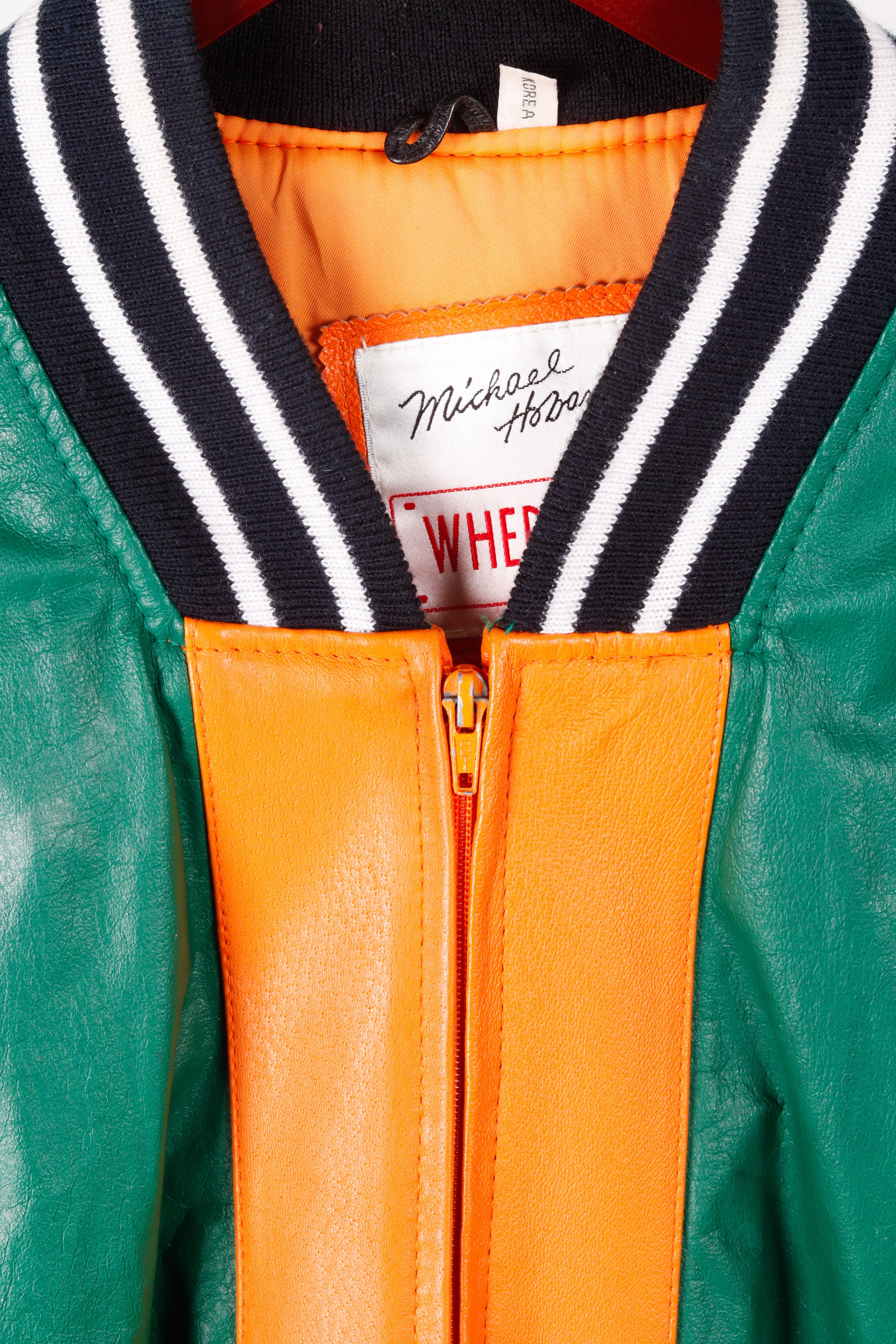 Vintage 90's Michael Hoban Wheremi 'Basketball' Leather Jacket Green