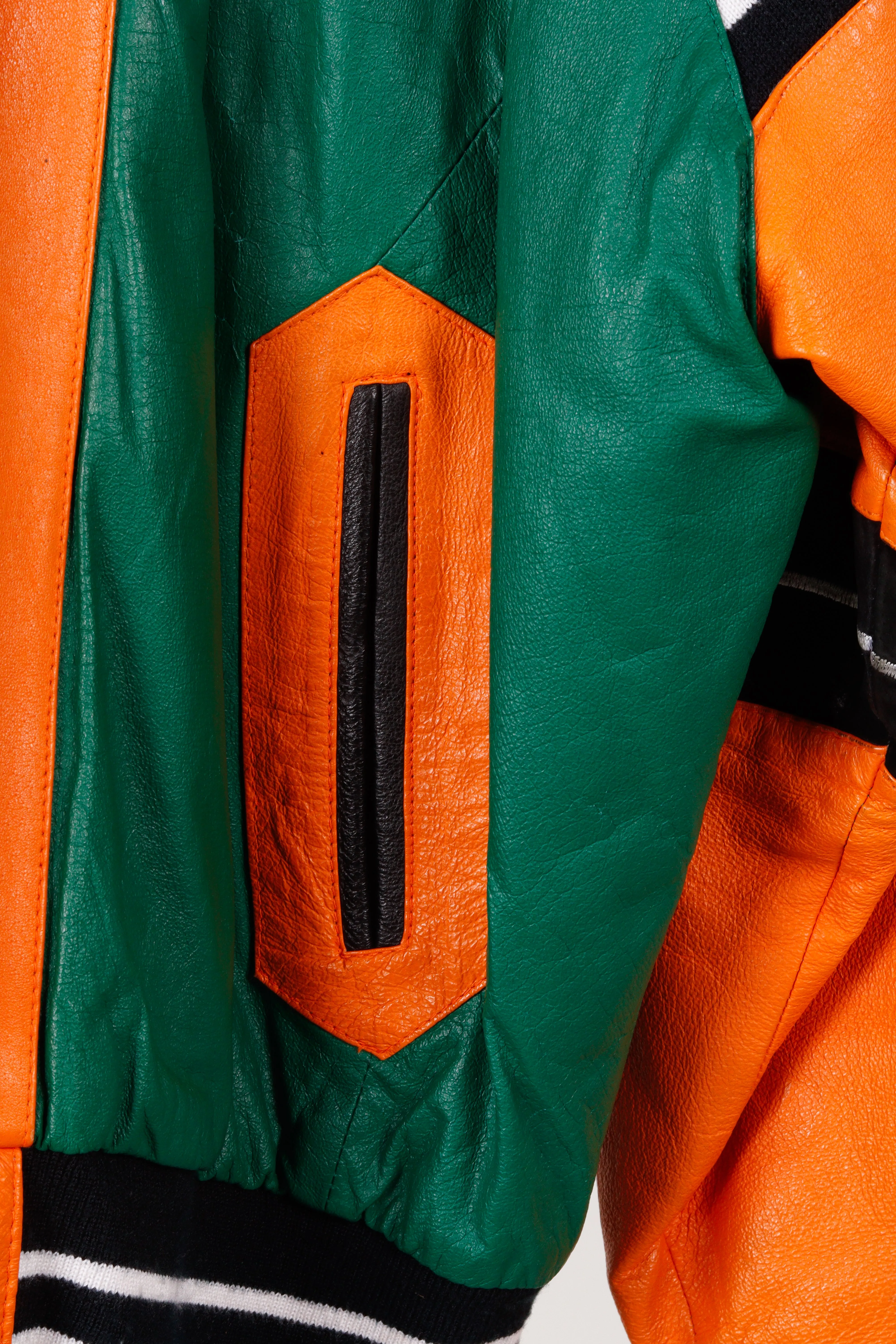 Vintage 90's Michael Hoban Wheremi 'Basketball' Leather Jacket Green