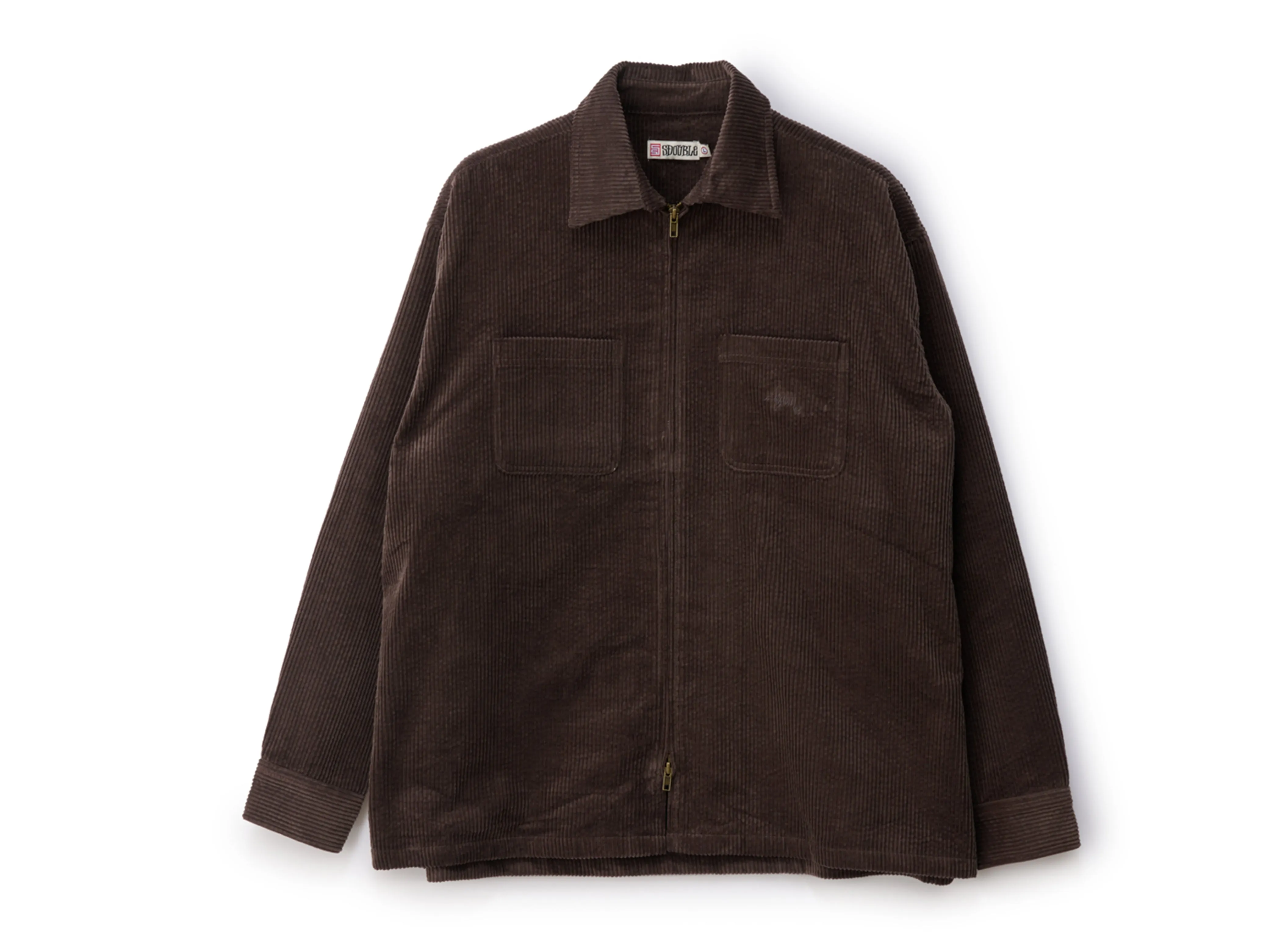 Zip Thru Long Sleeve Cord Shirt - Brown